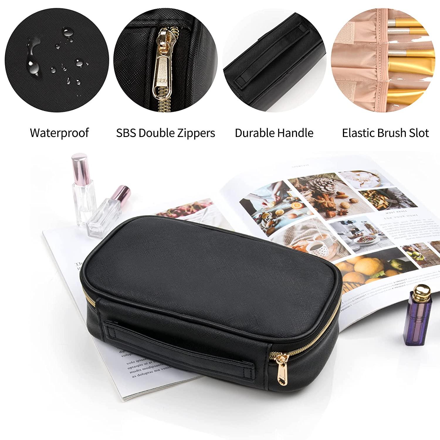 Embroidered Black Makeup Bag For Women With Multiple Compartments, High  Capacity, Portable And Travel Use
