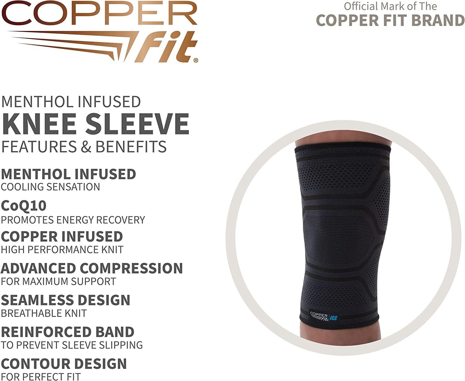 Copper Fit ICE Knee Compression Sleeve Infused with Menthol and CoQ10 2XL