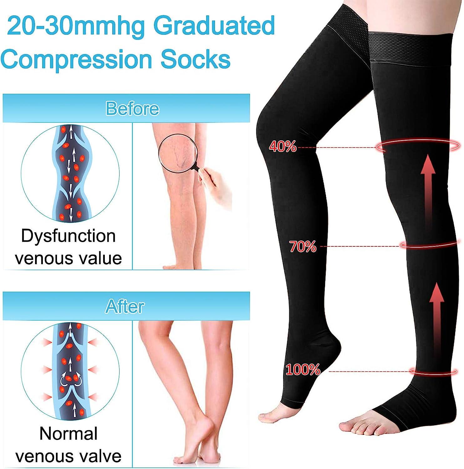 Compression Socks Knee High Open Toe 20-30 mmHg Stockings Varicose