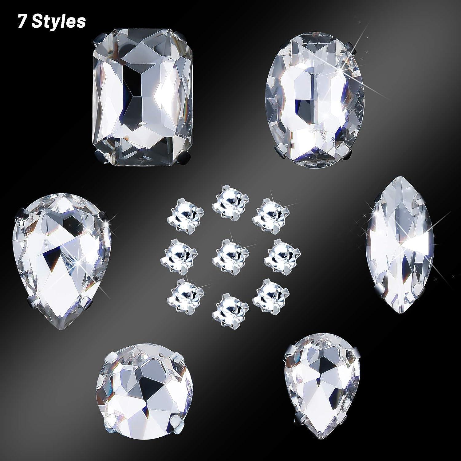 240 Pieces Large Sew on Rhinestones Clear Glass Crystal Gems Diamond Stone  Metal Back Prong Setting Crafts Mix Shapes Claw for Jewelry, Clothes