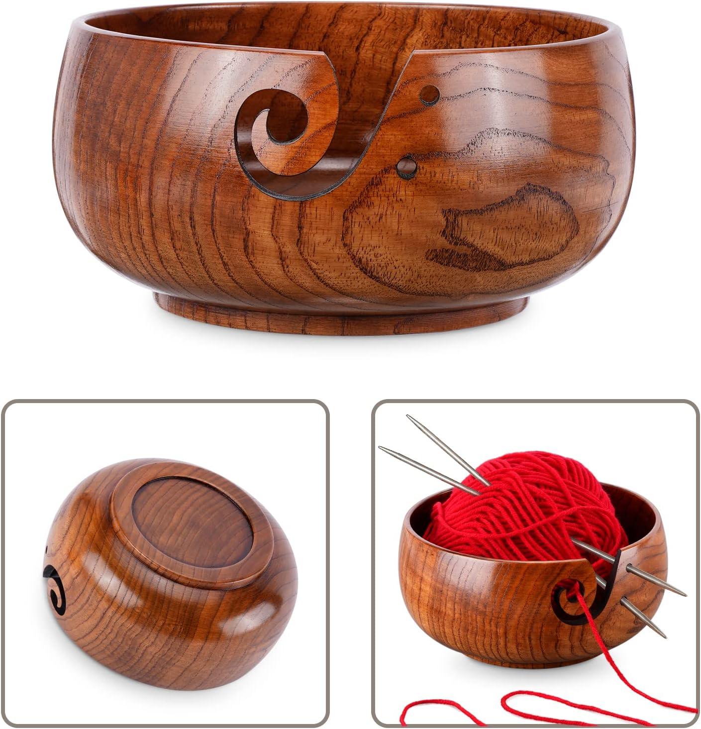 Wooden Yarn Bowl,Yarn Bowls with Lid for Knitting Crochet Yarn Ball Holder  Handmade Yarn Storage Bowl for DIY Knitting Crocheting Crochet Kit
