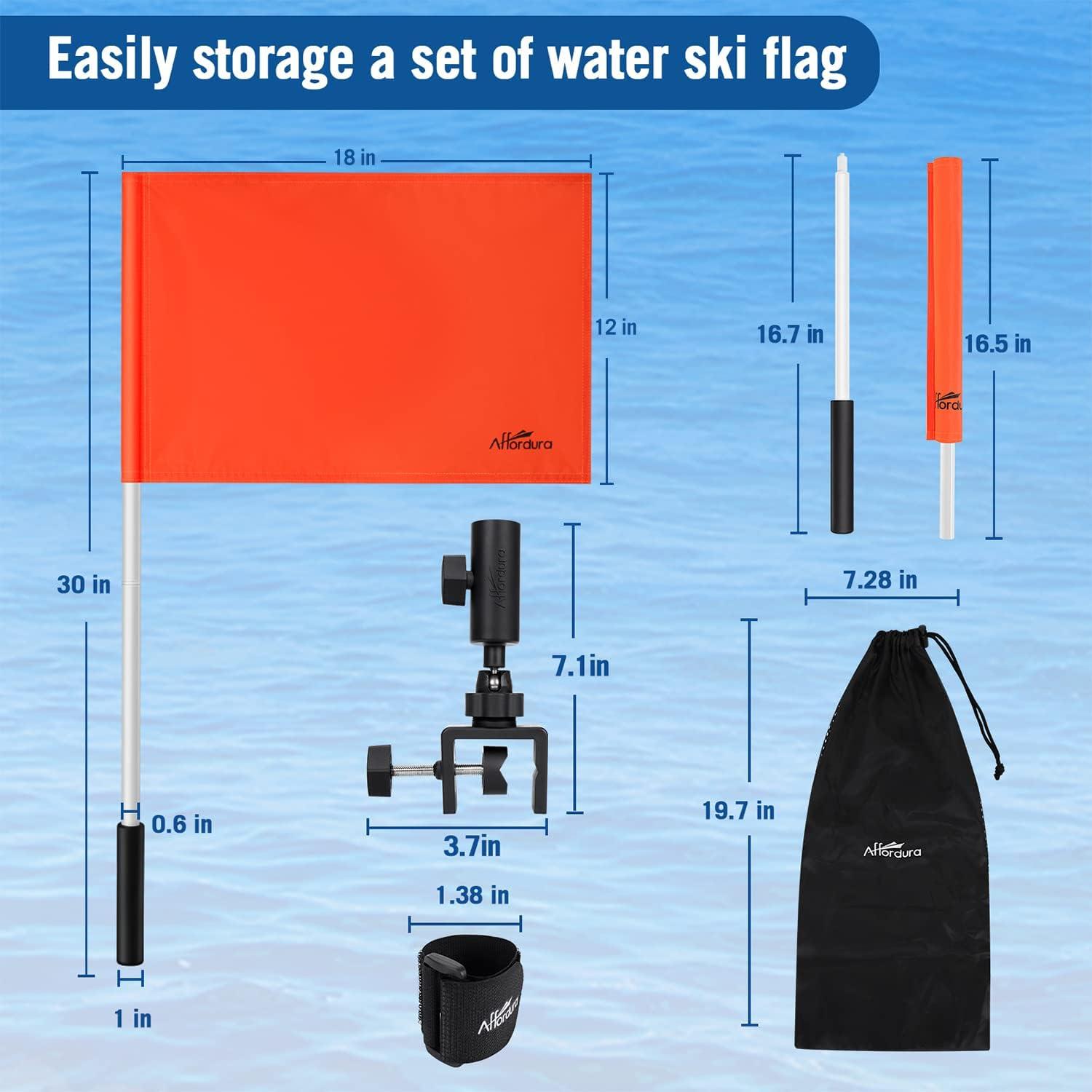 Affordura Orange Boat Flag Holder 30 Inch Water Ski Flag for 0.5-1.33 Inch  Round and Pontoon Square Rails Boat Safety Flag Rotating Mount Skier Down  Flag with Storage Bag and Velcro