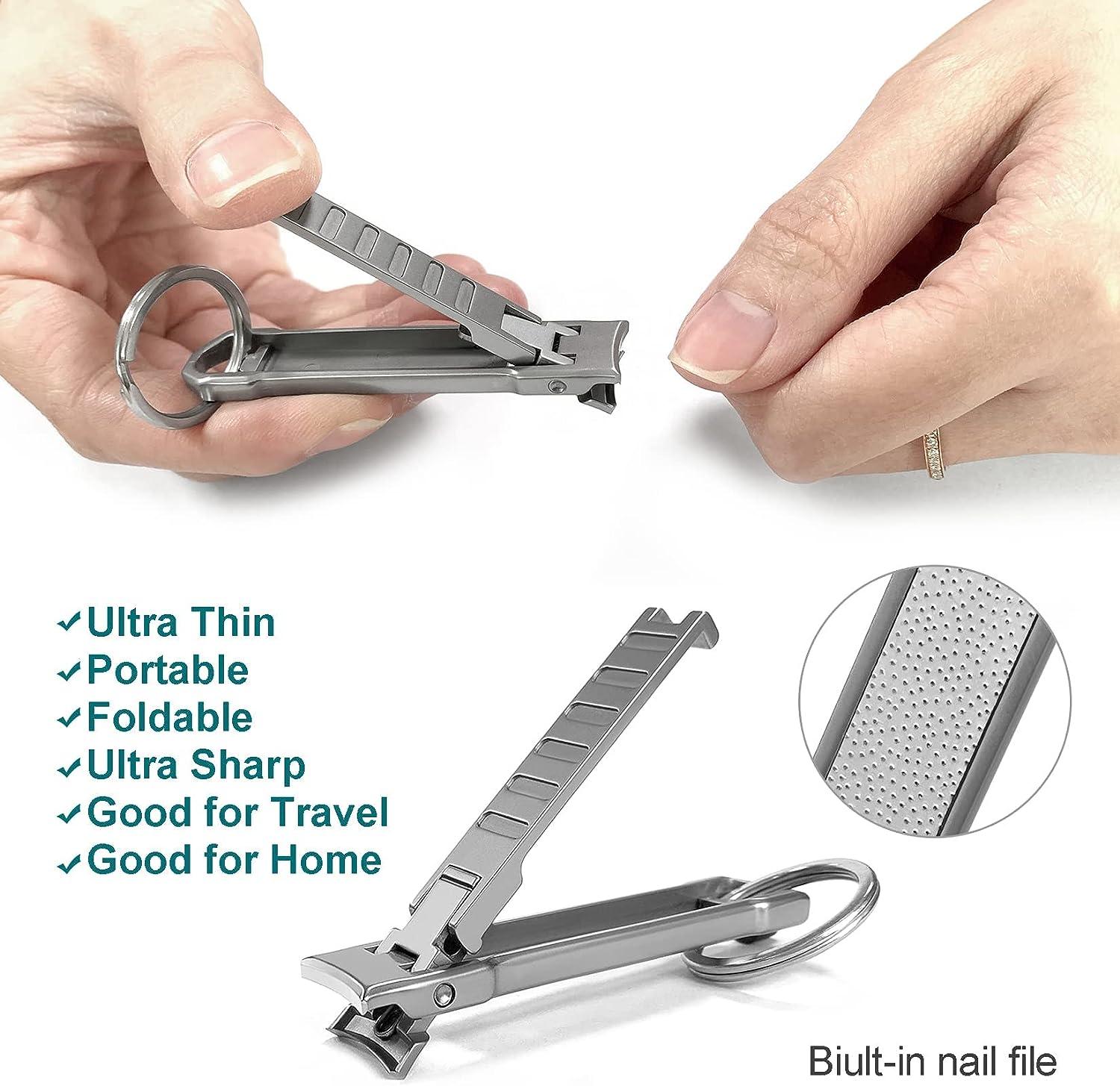 VOGARB Portable Nail Clippers for Thick Nails Ultra Thin Foldable Wide Jaw  Opening Cutter with Safety Lock Double Head Curved and Slanted Trimmer for