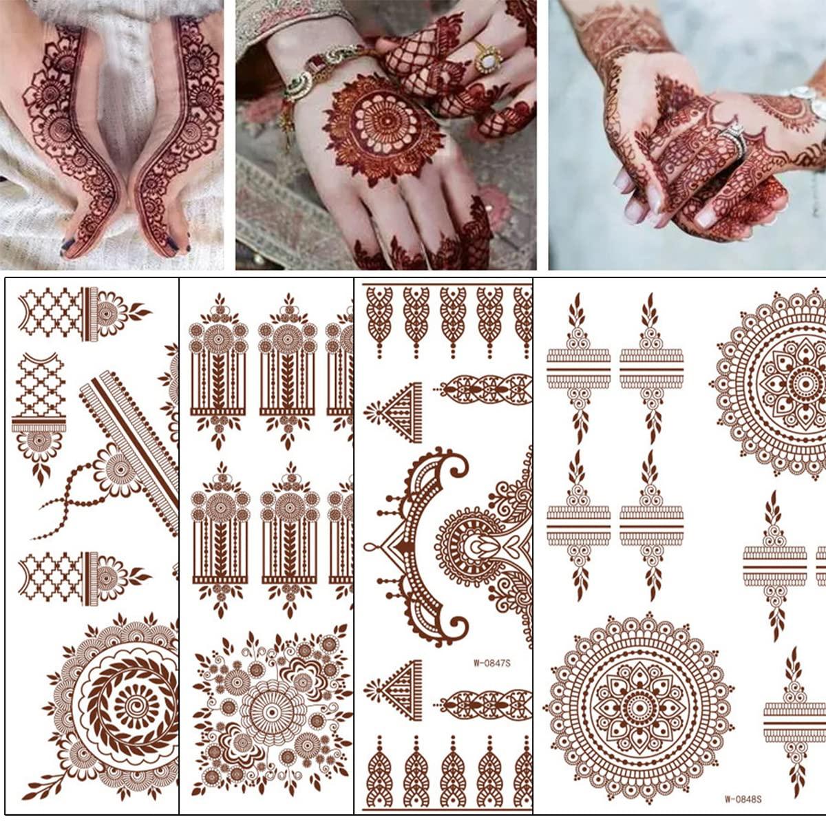 Premium Metallic Henna Tattoos - 75+ Mandala Boho Designs in Gold and  Silver - Temporary Fake Shimmer Jewelry Tattoo - Flowers, Elephants,  Bracelets, Wrist and Arm Bands (Jasmine Collection) : Amazon.in: Beauty