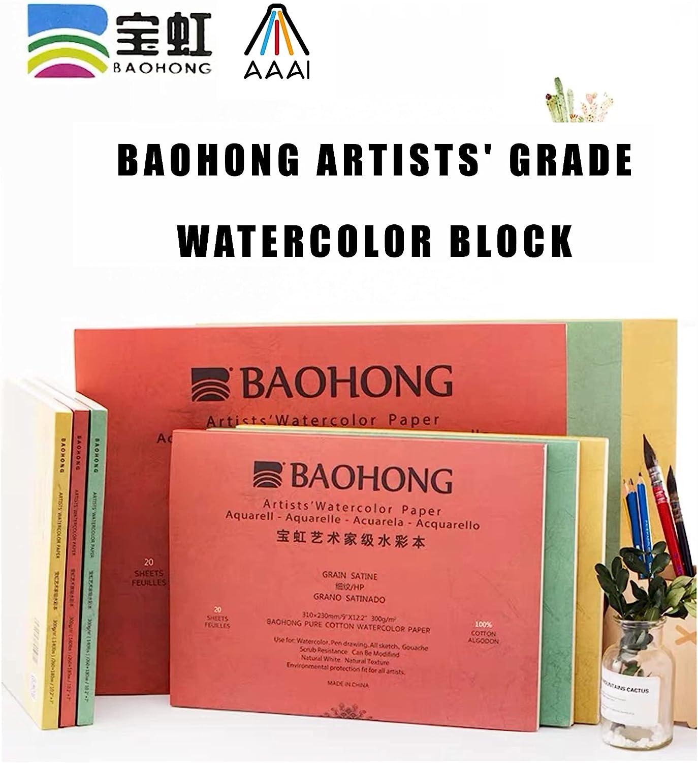 BAOHONG Textured Cold Press Artists Watercolor Paper 100% Cotton,  140lb/300gsm, Watercolor Block, 20 Sheets 
