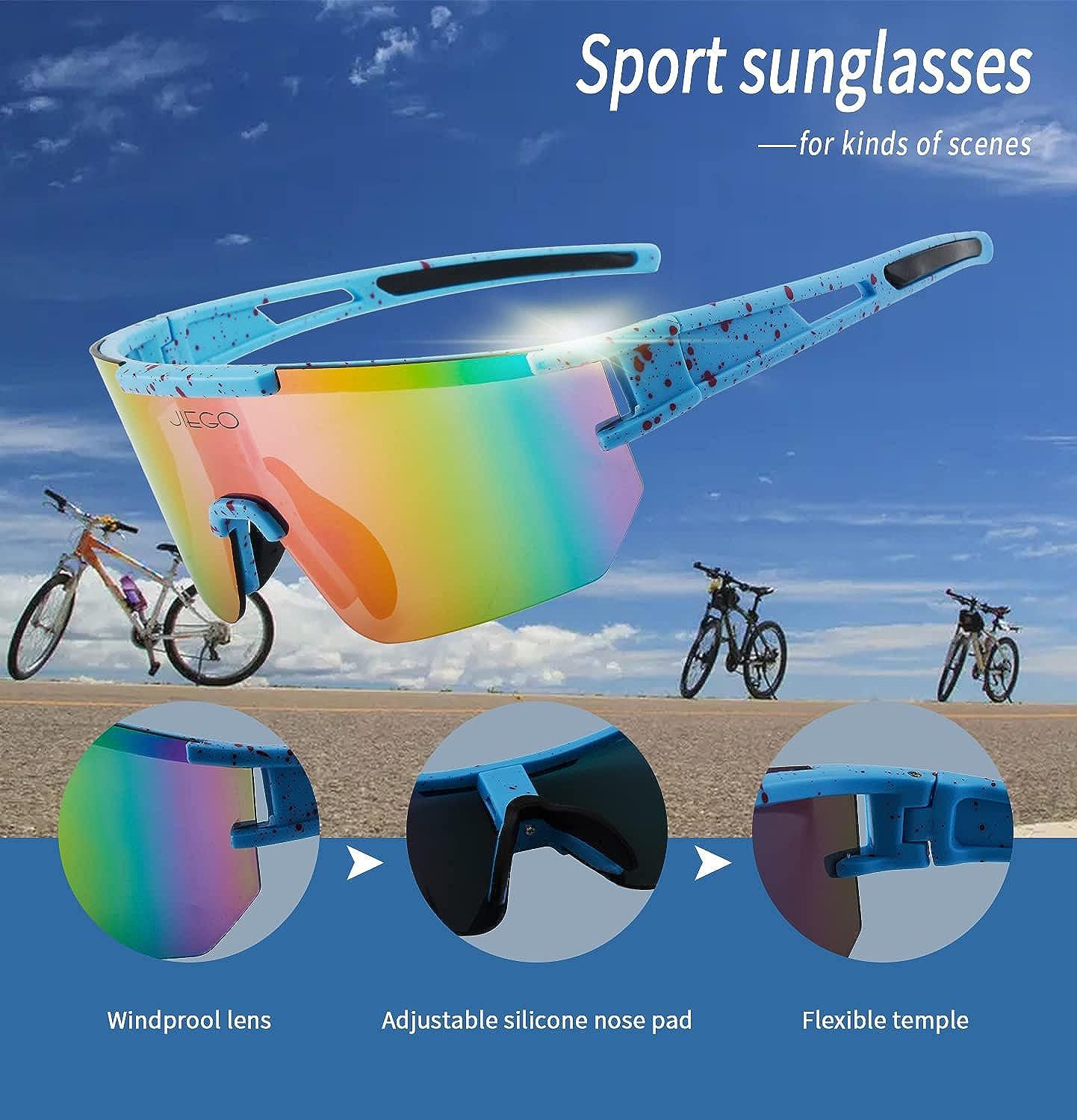 Sport Sunglasses for Men Baseball Running Fishing Cycling Outdoor Glasses,  JIEGO UV400 Protection Navy Blue 70 Millimeters