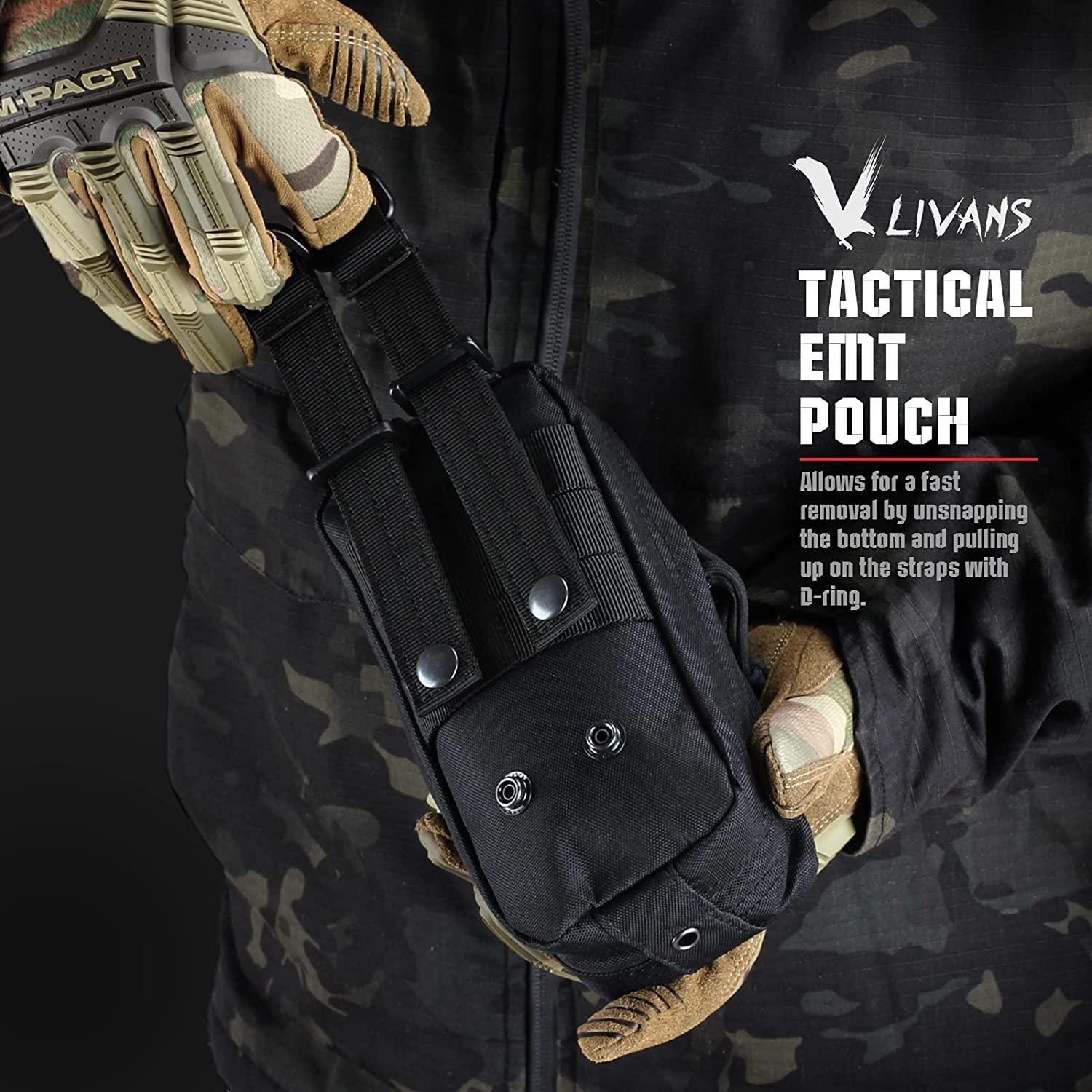  LIVANS Tactical Molle Medical Pouch of Upgraded Size, First  Aid Pouch Large Capacity IFAK Pouch Molle EMT Pouch Detachable Quick  Release Pouch with Headrest Mount include Flag and Cross Patch 
