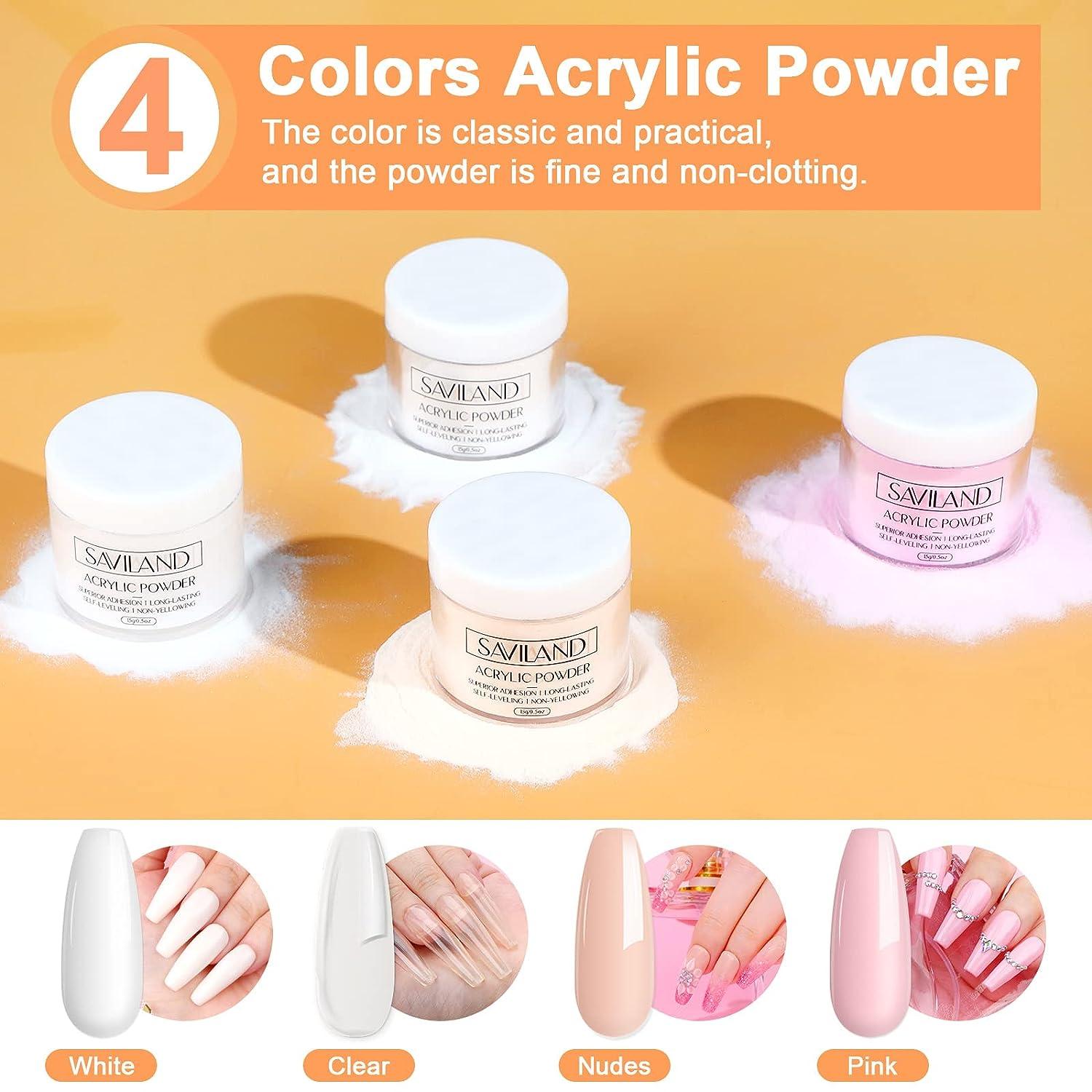 Saviland Acrylic Nail Kit Starter Kit: 0.5Oz Clear/White/Pink Acrylic  Powder and Liquid Set with Acrylic Nail Brush Nails Kit Acrylic Set for