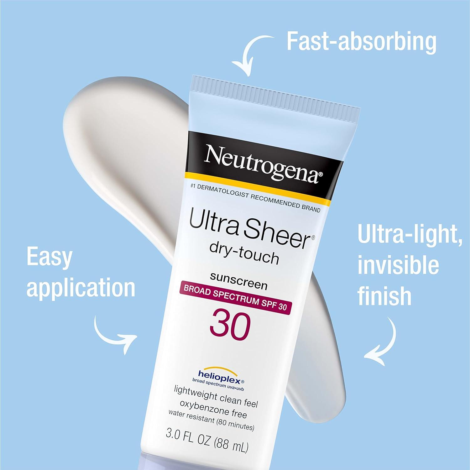  Neutrogena Ultra Sheer Dry-Touch Sunscreen Lotion, Broad  Spectrum SPF 55 UVA/UVB Protection, Lightweight Water Resistant Face & Body  Sunscreen, Non-Greasy, Travel Size, 3 fl. oz : Beauty & Personal Care