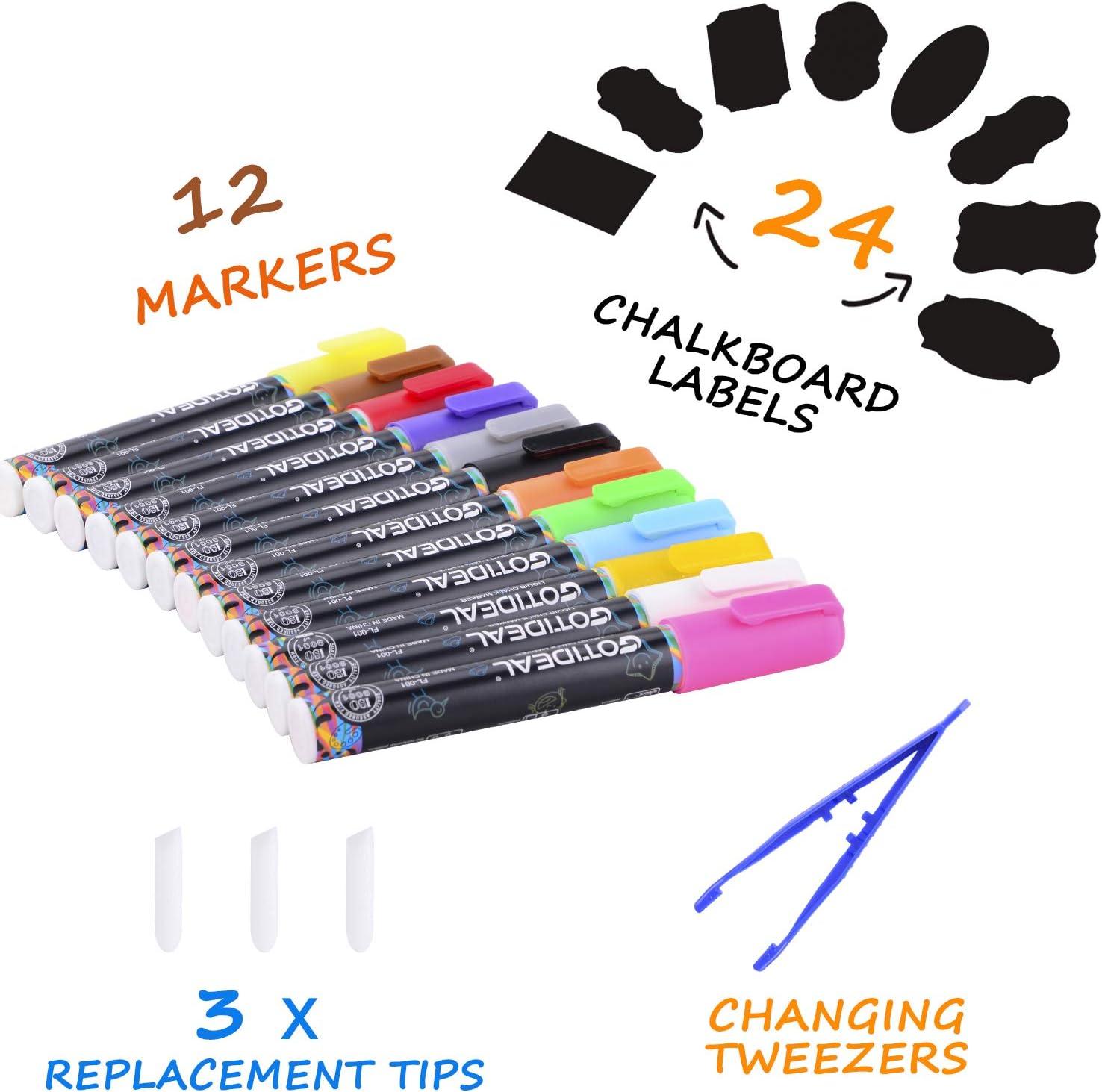 Chalk Markers 8 Colors with Bonus 24 Chalk Stickers - Premium Erasable Liquid CH