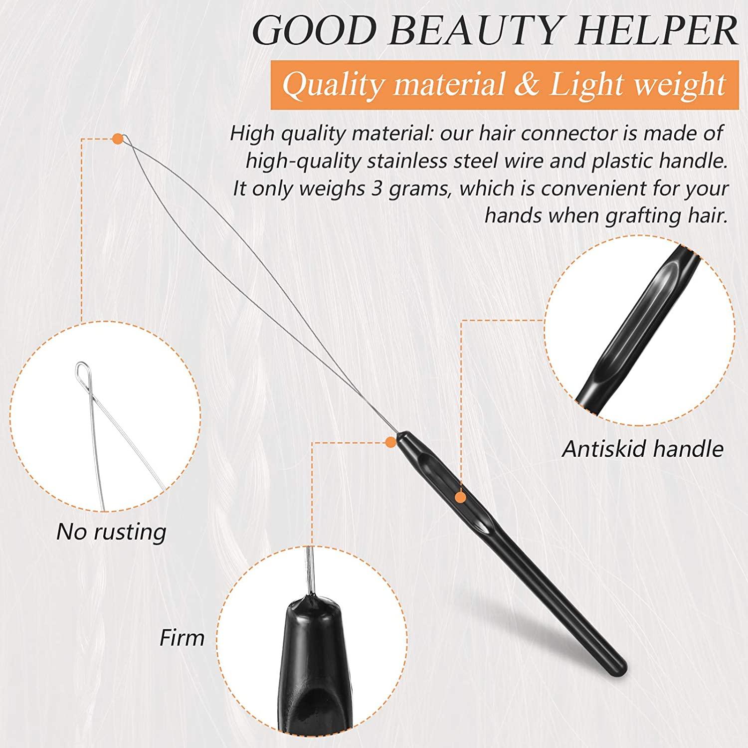 NEWISHTOOL Stainless Steel Hair Extension Loop Needle Threader Wire Pulling  Hook Tool and Bead Device Tool, Micro Link Tool Loop Threader for Hair