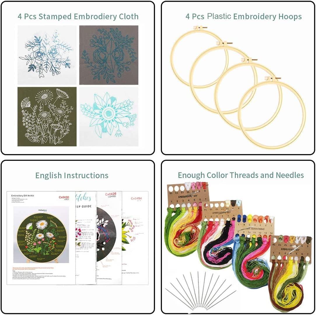 4 Pack Needlepoint Kits for Adults with DIY Animals Pattern,Embroidery  Starter Cross Stitch Kit for Beginners, Including Embroidery Hoops, Cloth