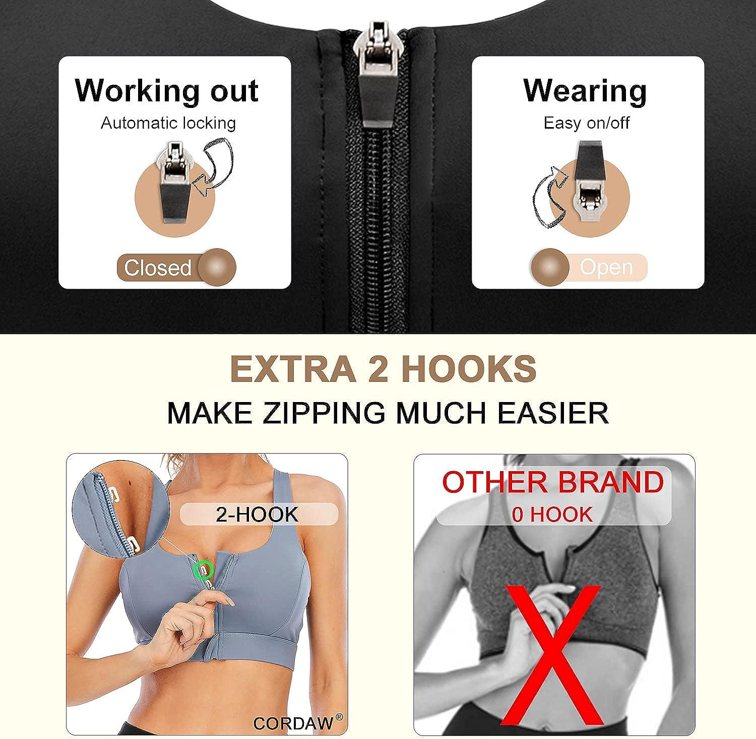 Women Zipper Front Sports Bra High Impact Post Surgery Top Workout Running  Vest