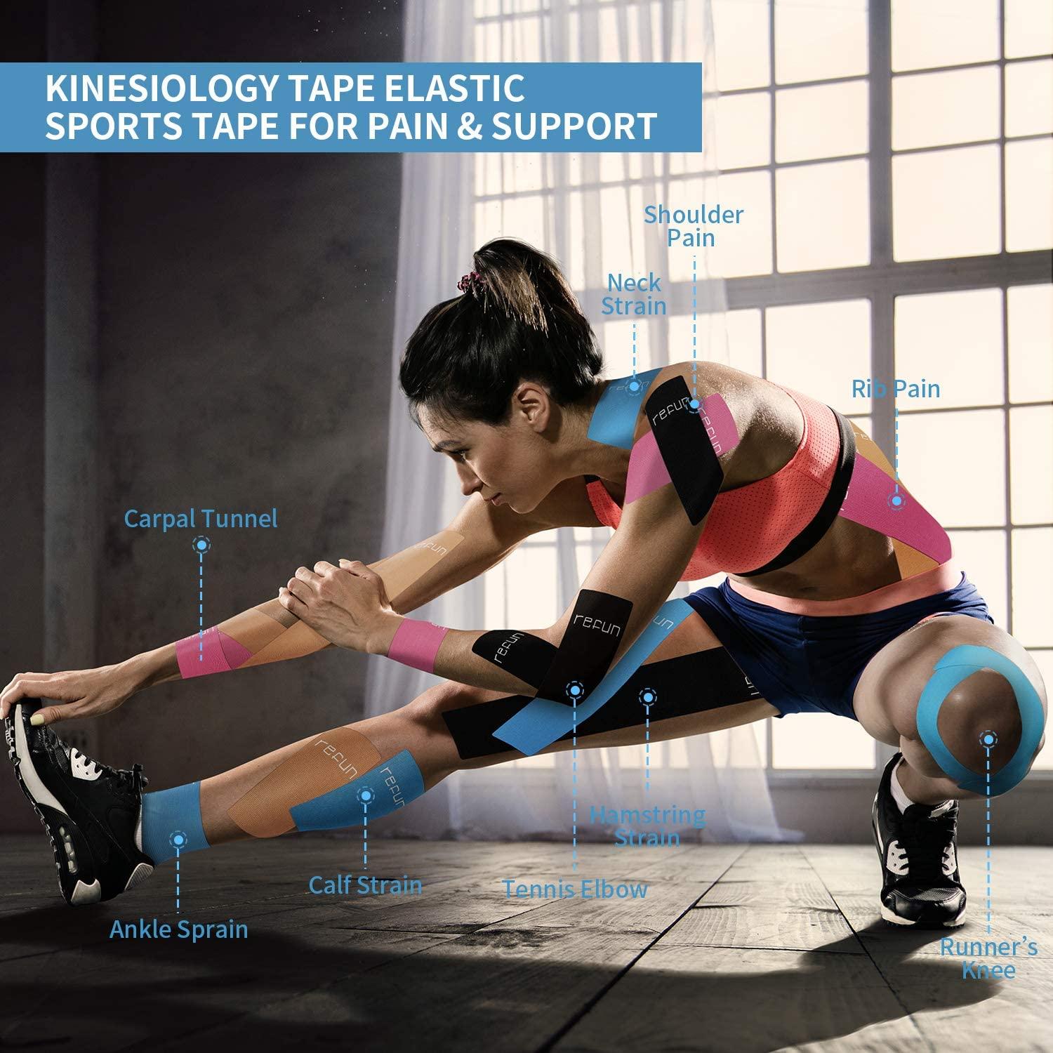 Kinesiology Tape Pro 3 Rolls, Waterproof Breathable Latex Free Tape, 10  inches Precut, 60 Precut Strips Strips for Knee Pain, Elbow, Shoulder  Muscle 