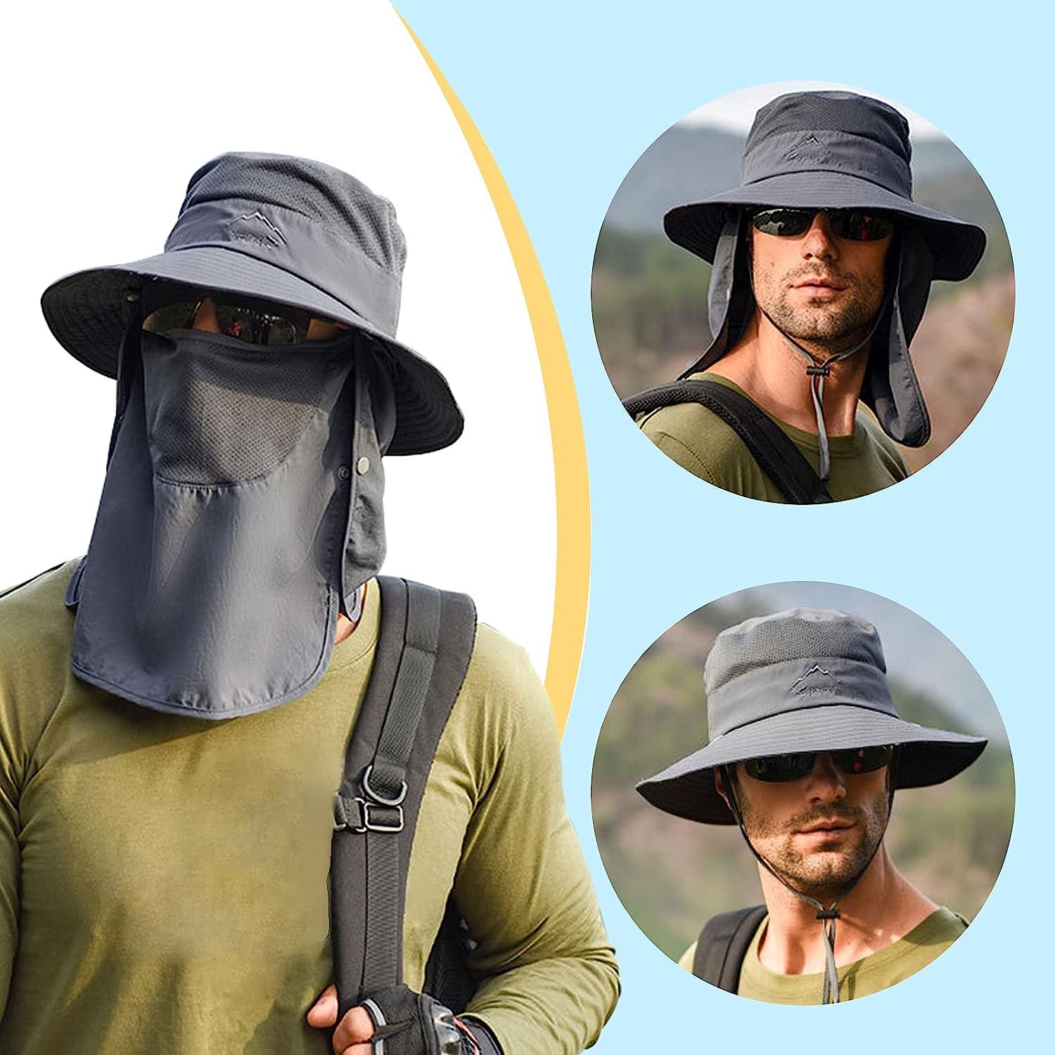Fishing Hat for Men & Women, Outdoor UV Sun Protection Wide Brim Hat with  Face Cover & Neck Flap Dark Grey