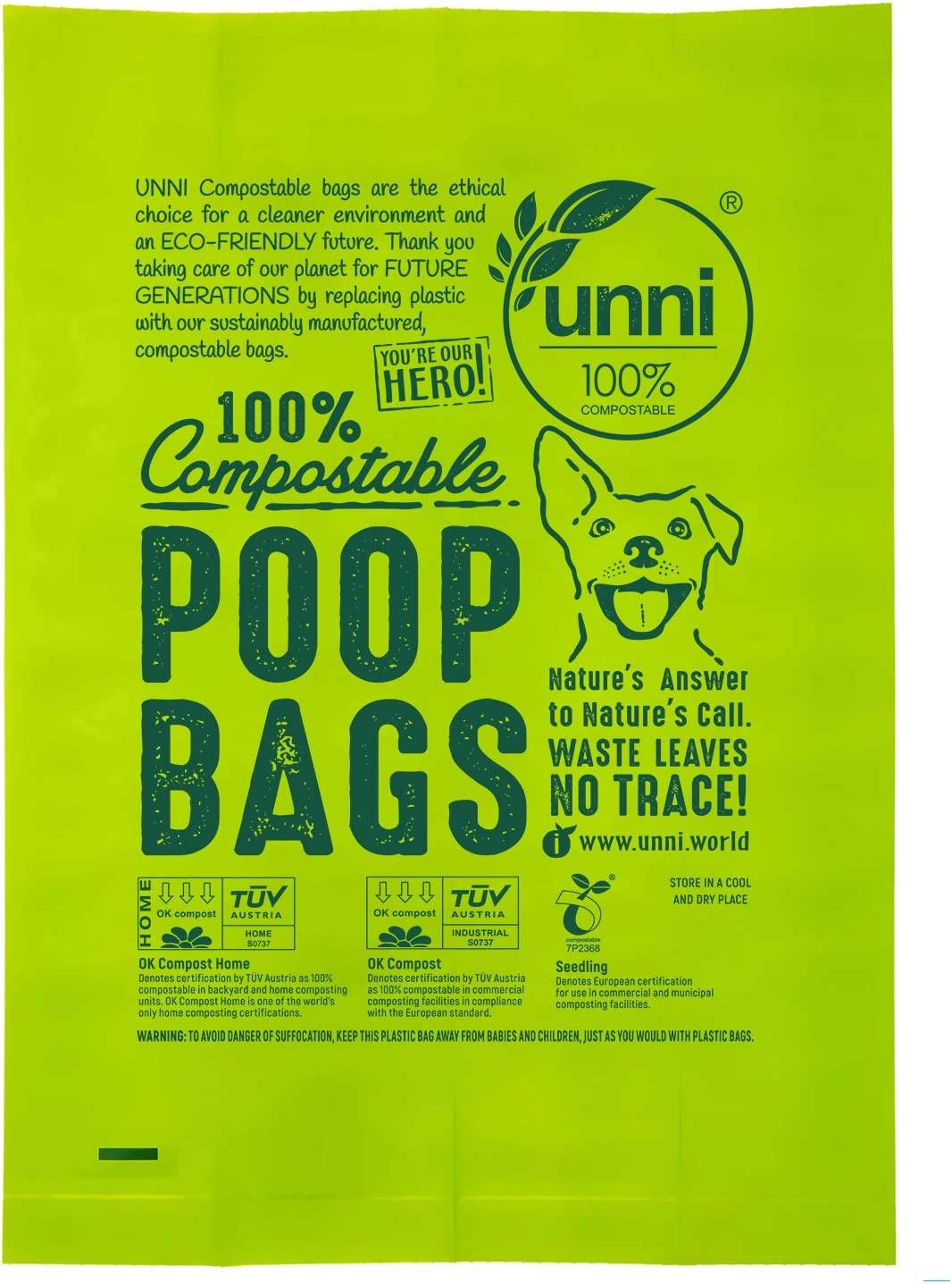 UNNI 100 Compostable Bags 30-33 Gallon 124 Liter 20 Count Extra Thick 1.1  Mils Lawn Leaf Yard Waste Bag Non-GMO ASTM D6400 EN 13432 US BPI Europe OK  Compost Home Certified San Francisco 33 Gallon 20 Count (P