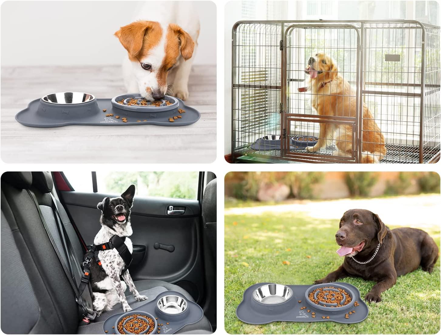 Pecute Dog Bowls, Slow Feeder Dog Bowl, Double Dog Dishes with Silicone Mat,  1 unit - Pay Less Super Markets