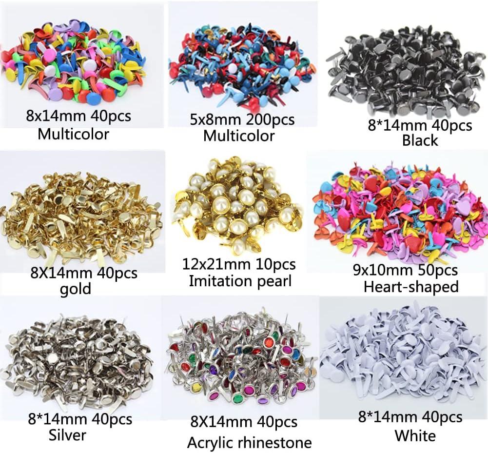 Mini Metal Brads Paper Fasteners Assorted Colors Split Craft Pins with  Rhineston