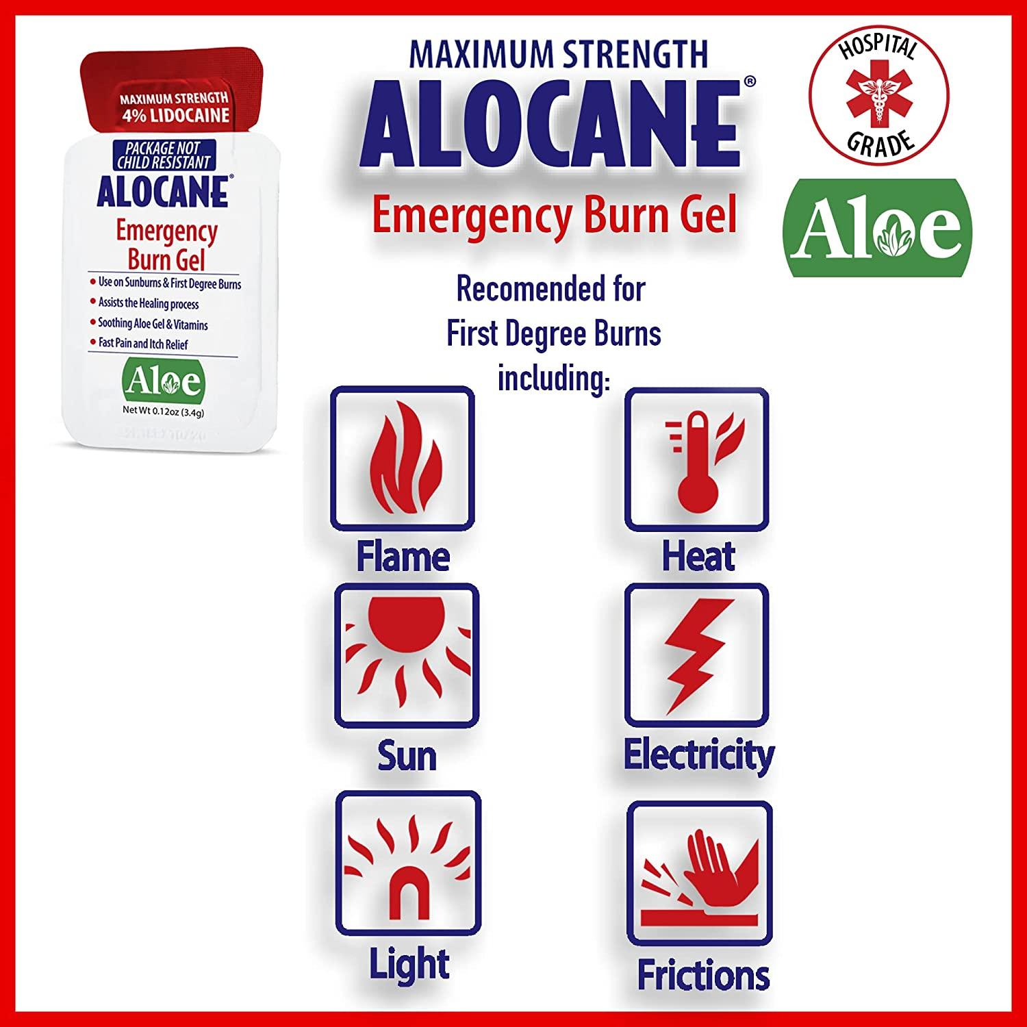  ALOCANE® Emergency Burn Gel Maximum Strength 4% Lidocaine  Individual Use Packets,Commercial Grade, for Restaurants, Manufacturing,  Other Heat Related Work environments, for Commercial Use Only, 24 Ct :  Health & Household
