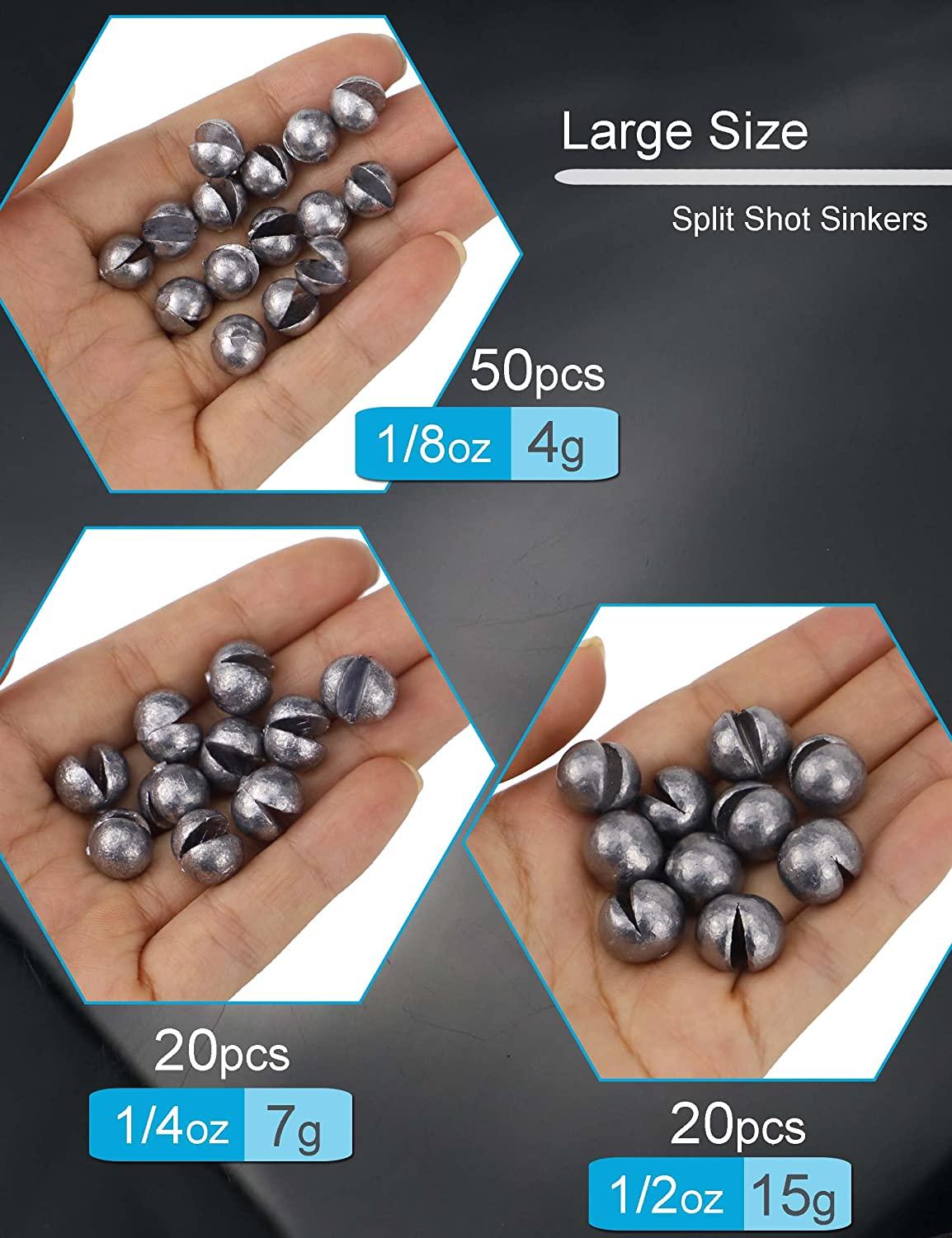 Beoccudo Split Shot Sinkers Fishing Weights, Large Size 15g/7g/4g Removable  Round Fishing Line Weights Saltwater Freshwater 1/2-Ounce, 20 Pcs