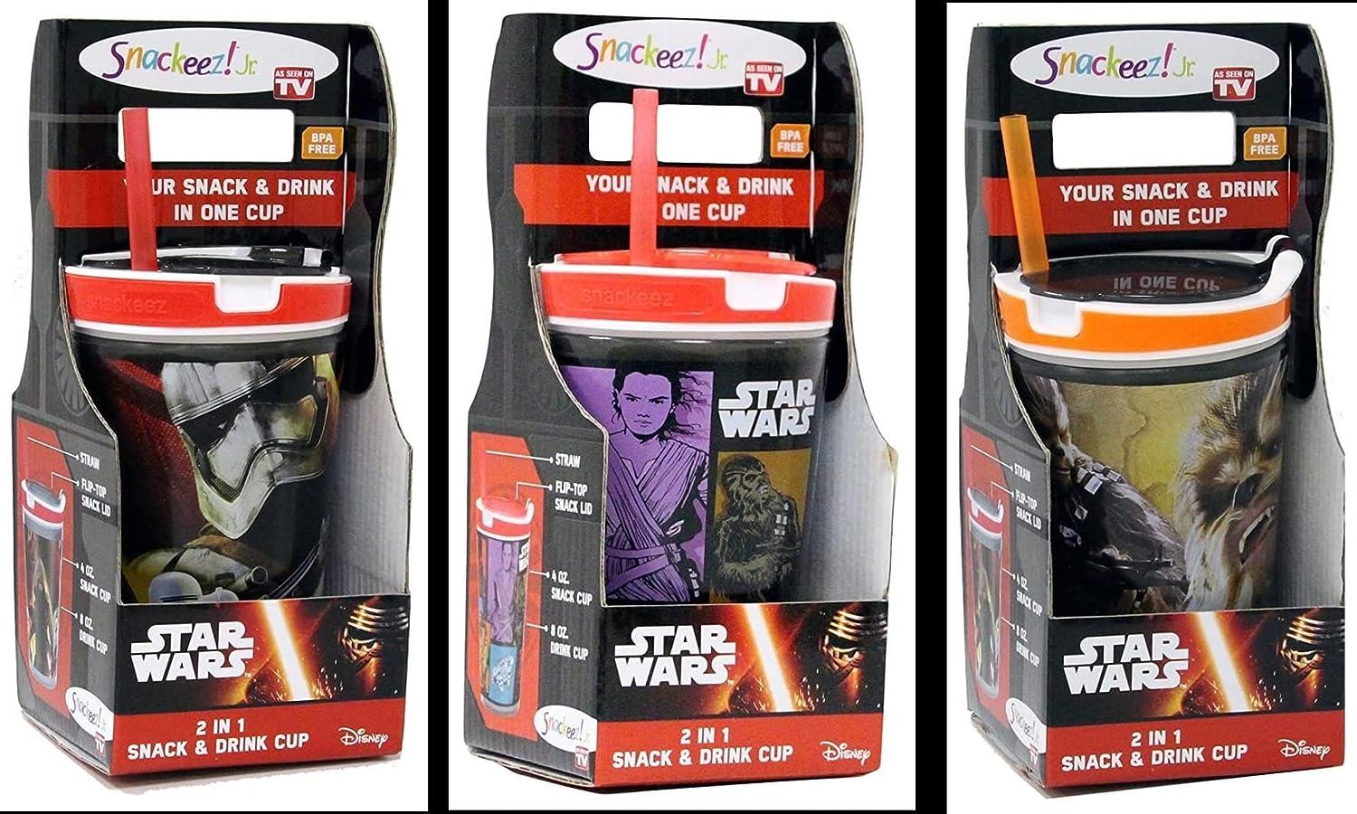 4 Snackeez Cups with Drink & Snack Sections: Star Wars & Colorful