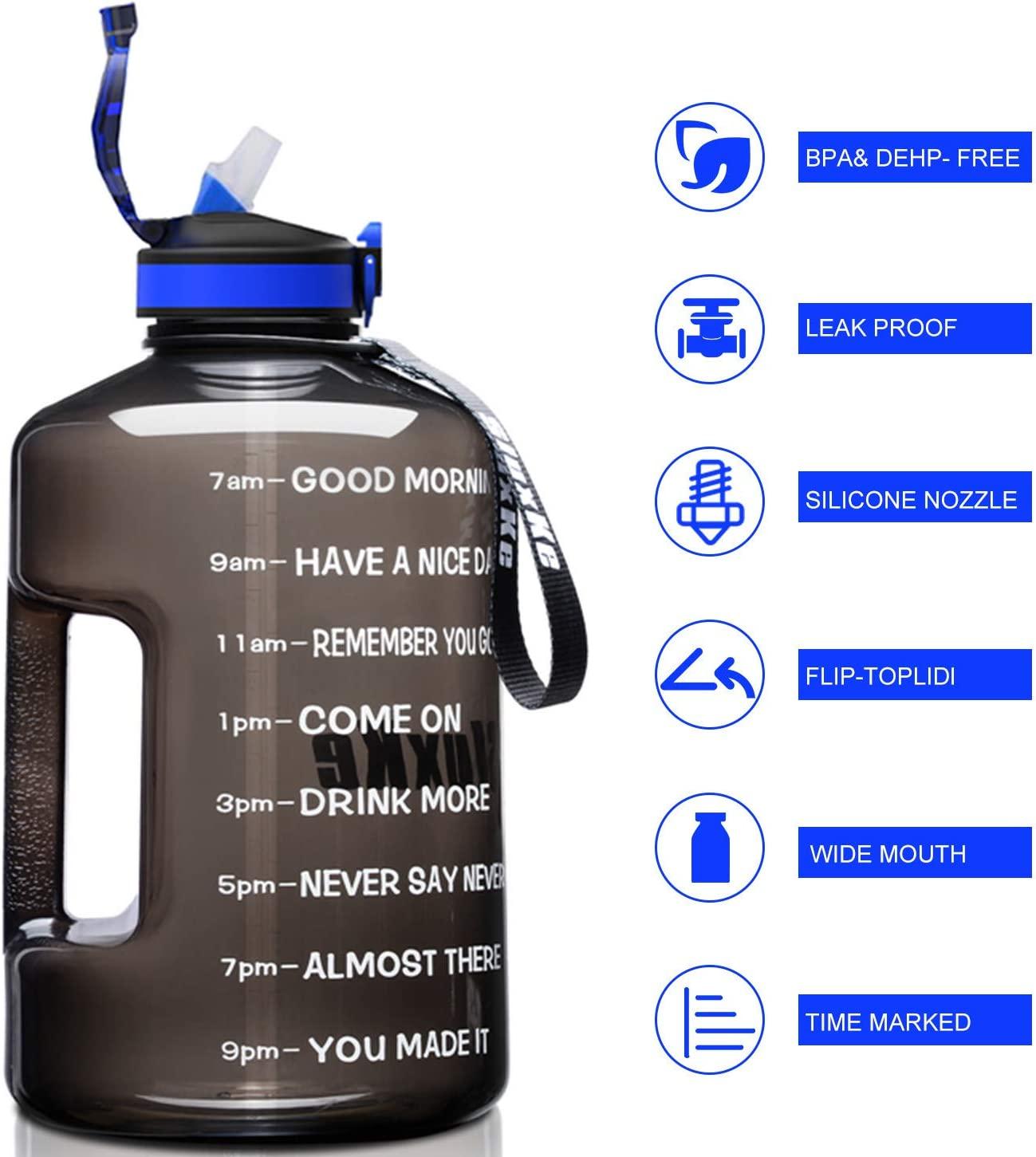 SLUXKE 1 Gallon Water Bottle with Time Marker and Straw, BPA Free