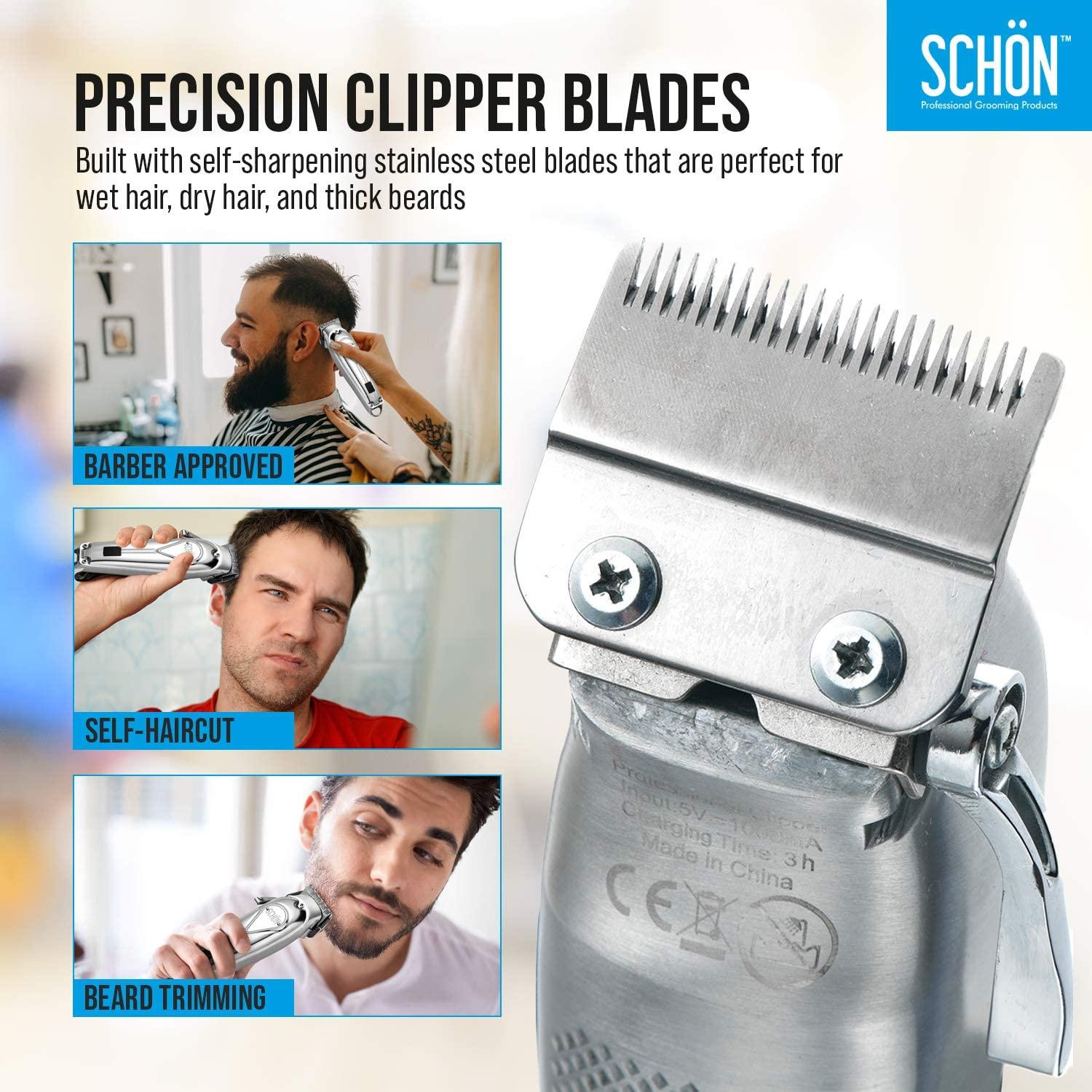 SCHON Cordless Rechargeable Hair Clippers and Trimmer - Solid Stainless ...