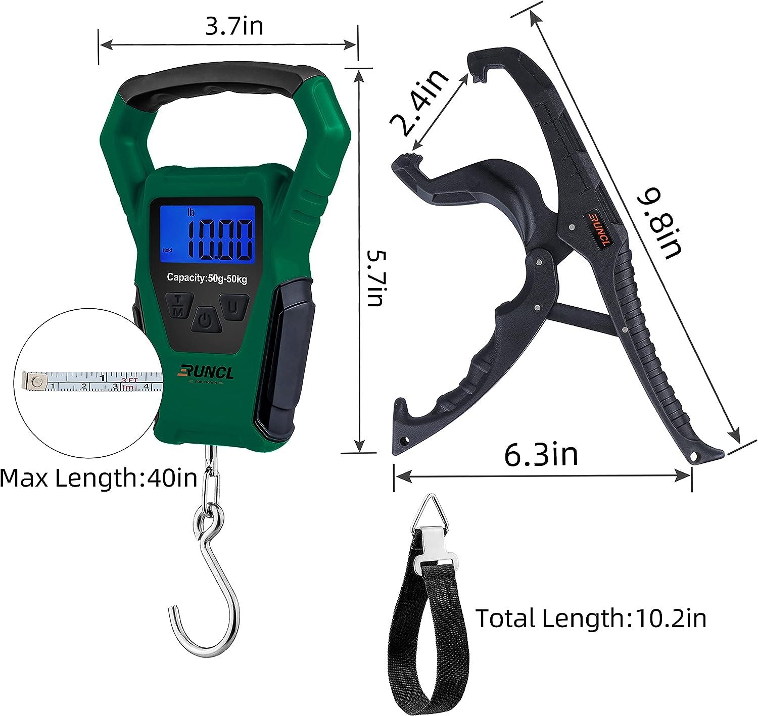 RUNCL Waterproof Fishing Scale with Lip Gripper, Electric Fish Scale with  40 Inch Ruler, LB/OZ/KG Mode, Non-Slip Handle, 110 lb