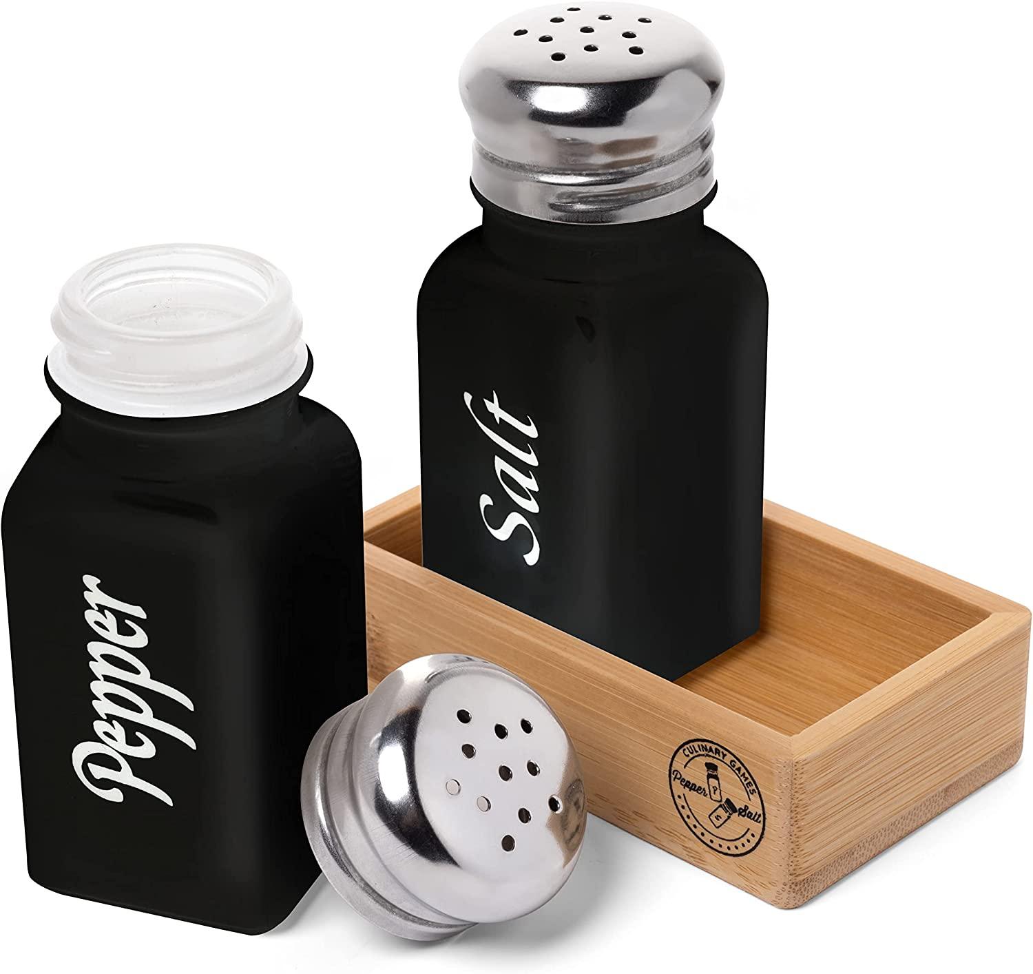  Black Salt and Pepper Shakers Set, 5 oz Glass Bottom Salt Shaker  for Kitchen Table, for Black Kitchen Decor and Accessories, Easy to Clean &  Refill: Home & Kitchen