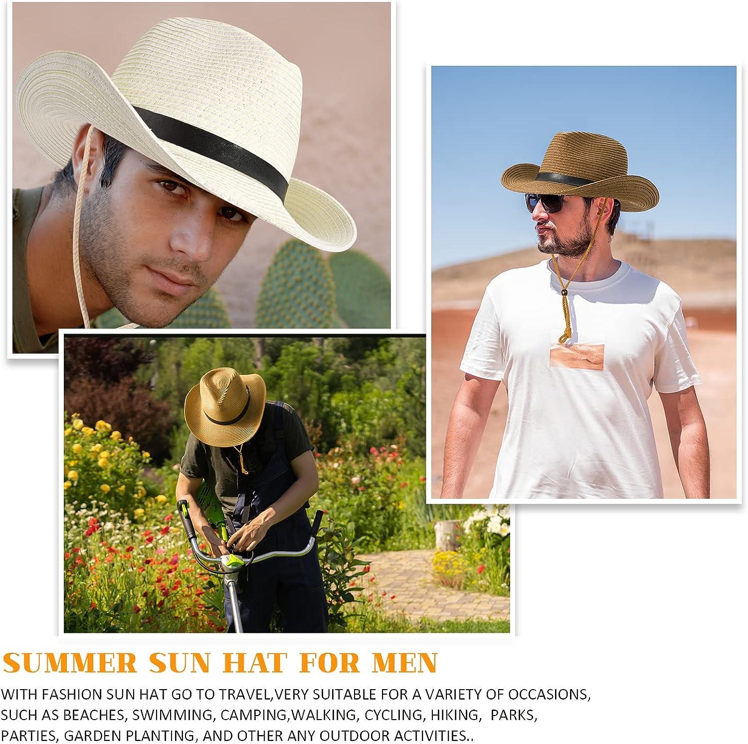 Men Wide Brim Straw Hat,Man Summer Beach Sun Hat UPF50+, Sun
