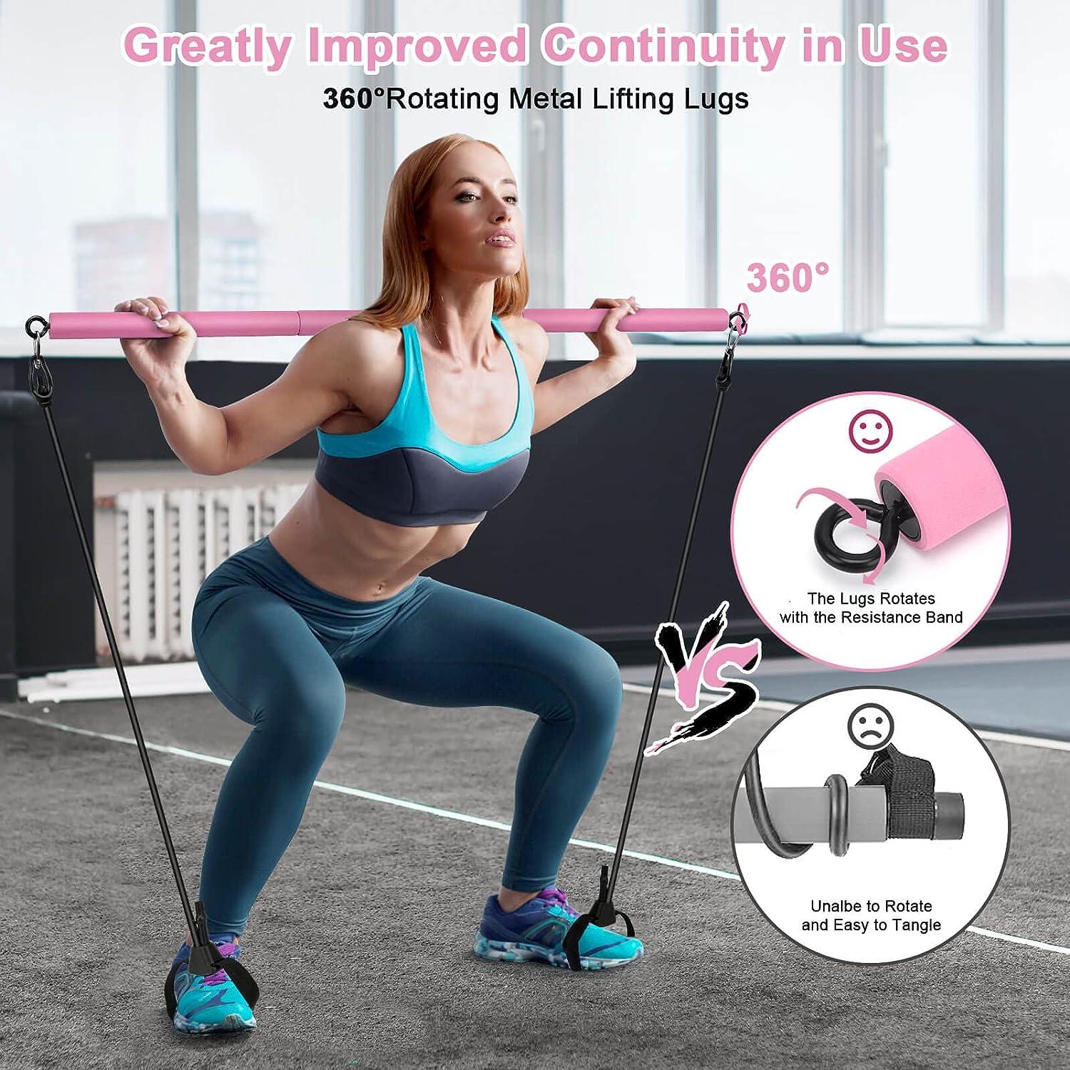 Portable Pilates Bar Kit W/Resistance Band Adjustable Exercise Stick Gym