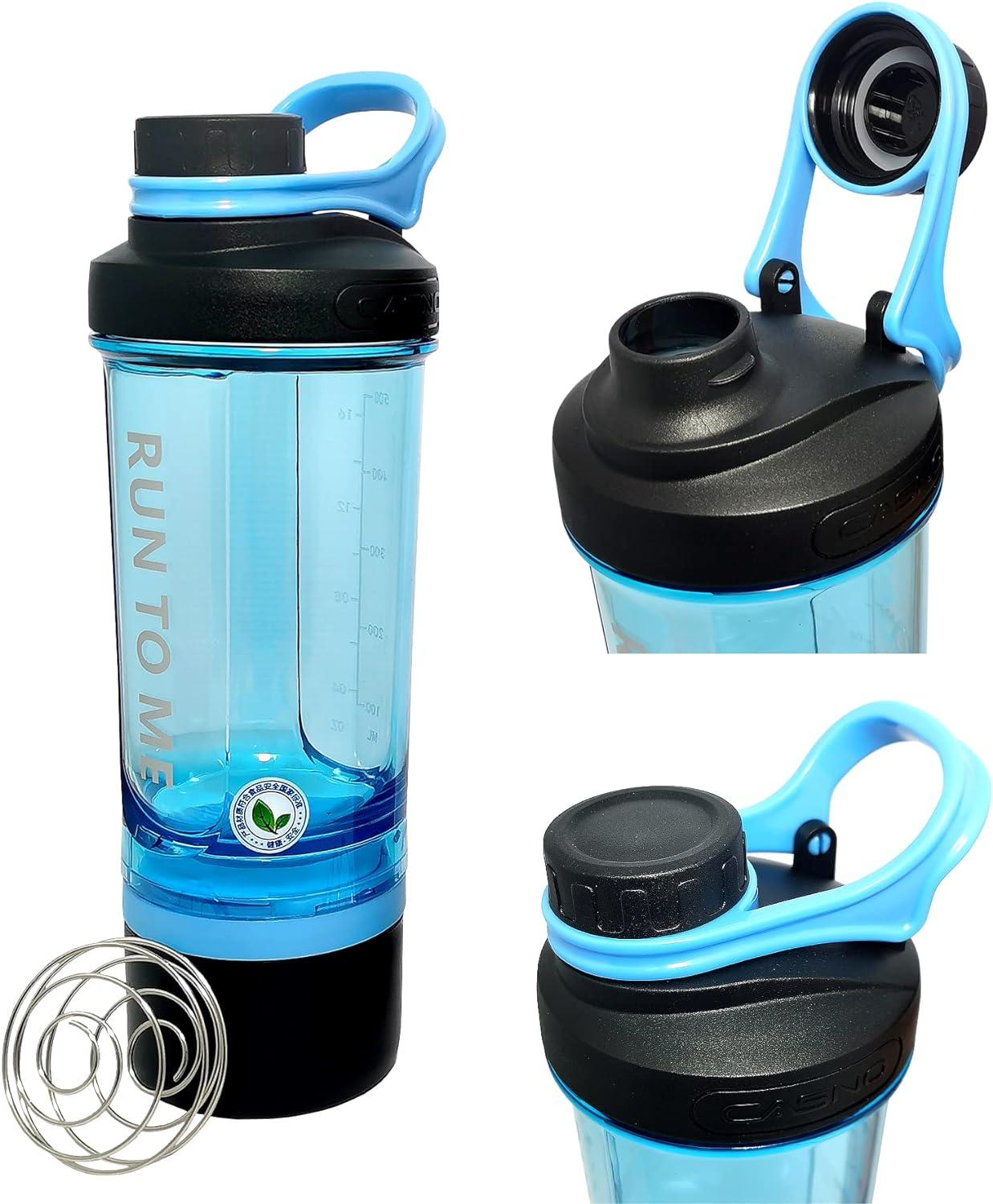 Hydro2Go 16 OZ Protein Shaker Bottle with Mixer Ball and 2 Interlocking  Storage