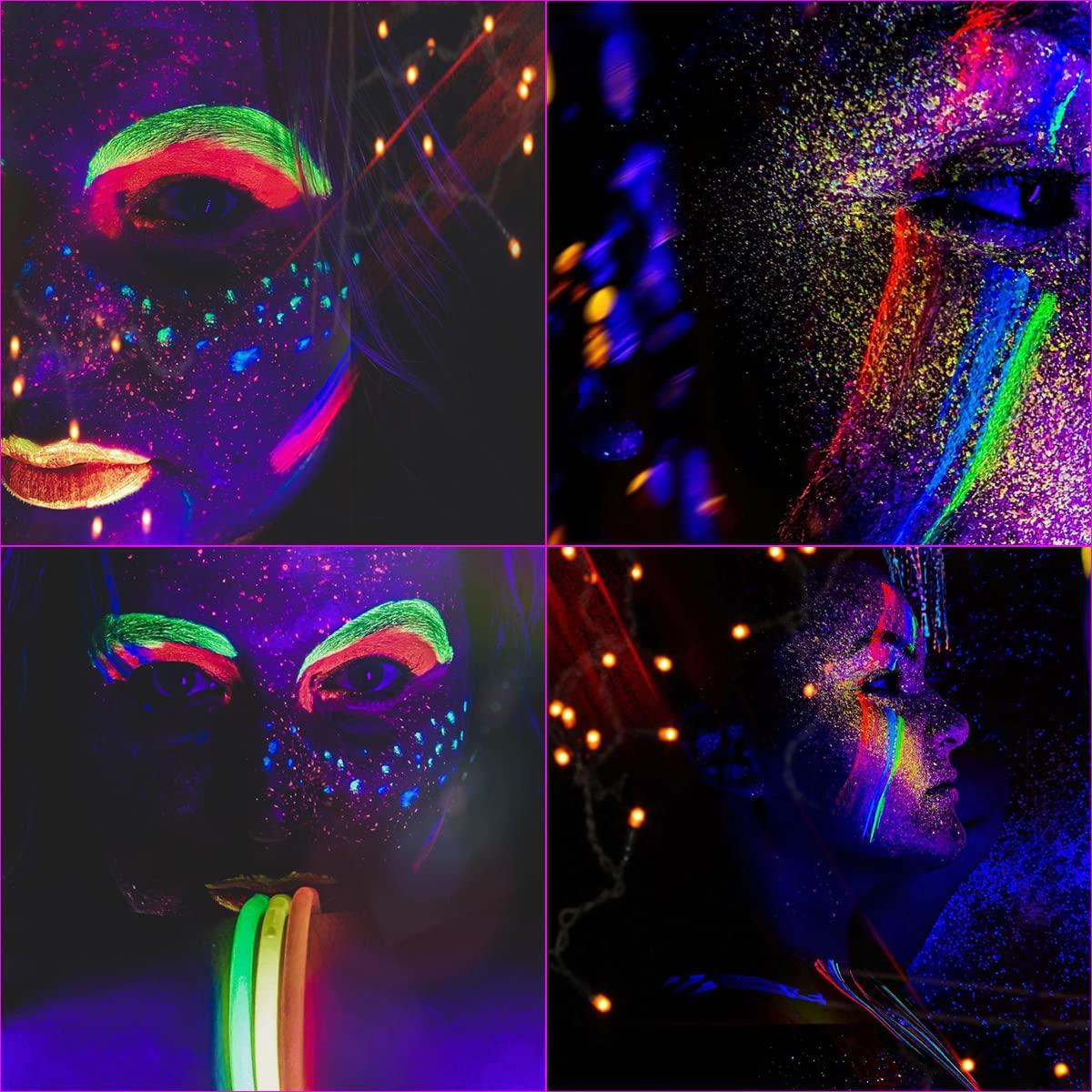 Bowitzki UV Neon Face and Body Paint 8 x 30ml (1.02OZ) Largest Kit Black  Light Glow in the Dark Makeup Set Fluorescent Face Painting for Adults Kids  Music Festivals Party Halloween Christmas