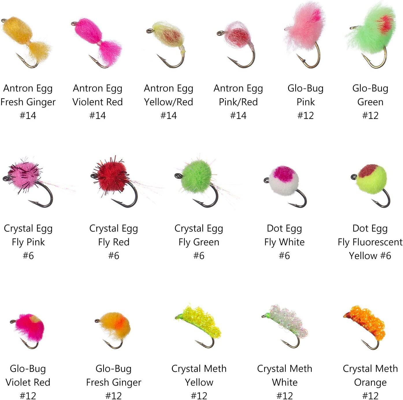 BASSDASH Trout Steelhead Salmon Fishing Flies Barbed Barbless Fly Hooks  Include Dry Wet Flies Nymphs Streamers Eggs, Fly Lure Kit with Fly Box  57pcs barbed steelhead/salmon/trout flies