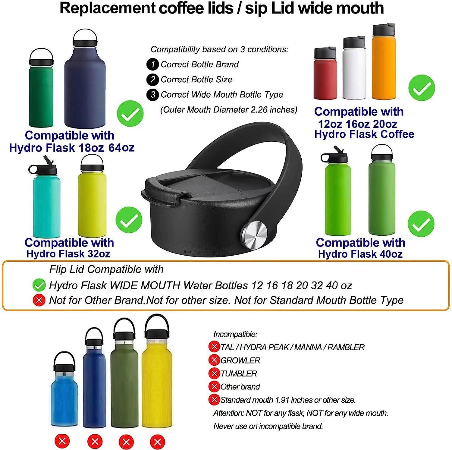 Nurich Hydro Wide Mouth Flip and Sip Replacement Coffee Lid or Cap with Handle Accessories Compatible with Hydroflask, Nalgene, and Many More Top