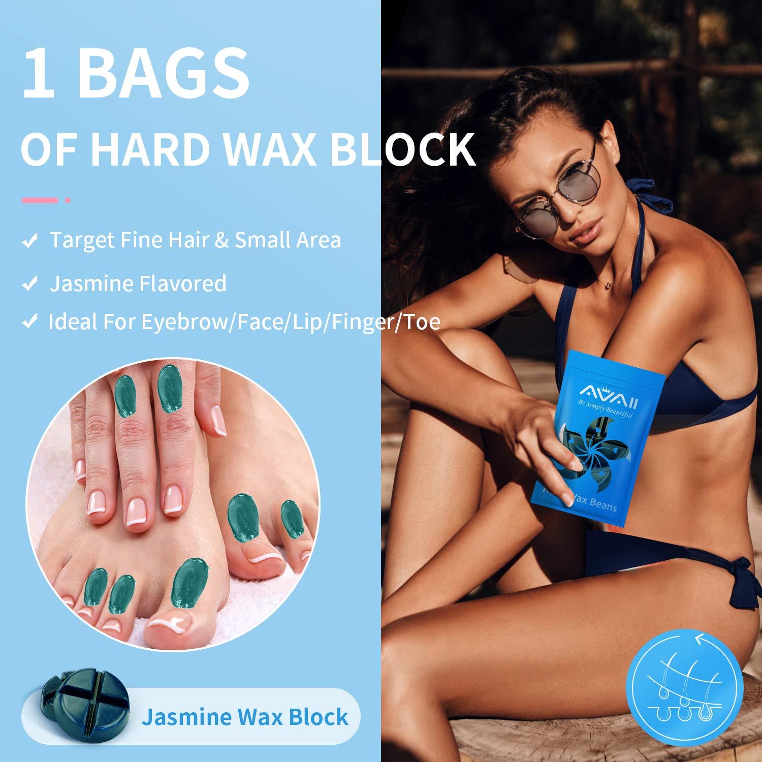 Waxing Kit, AVAII Wax Warmer Hair Removal Wax Kit with 4 Bags Hard Wax  (3.5oz/Bag) 20 Wax Applicator Sticks for Full Body, Legs, Face, Eyebrows,  Bikini Women Men at Home Waxing