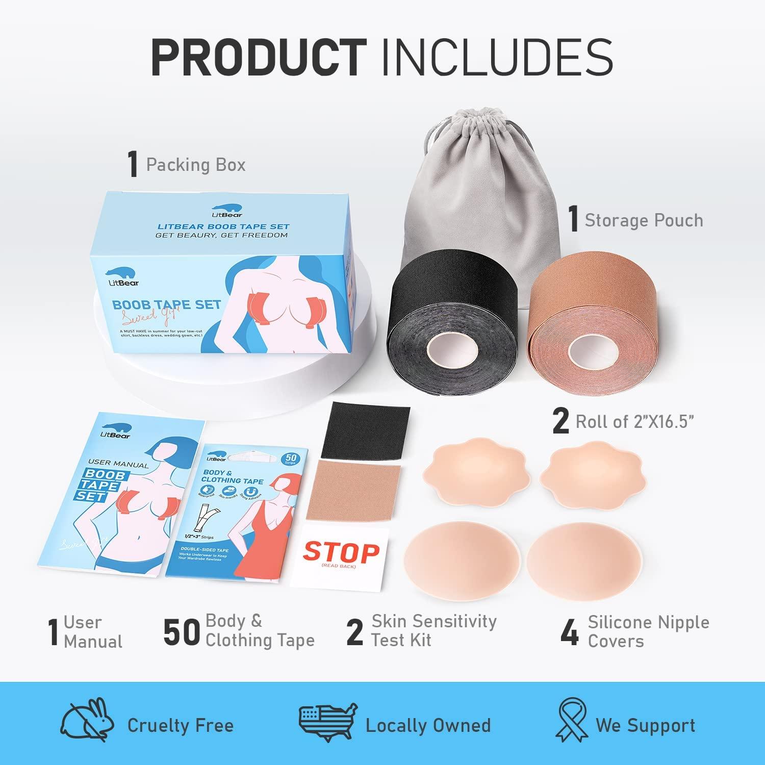 Boob Tape, Boobytape for Breast Lift Roll Invisible Breast Lift Tape with  Reusable Silicone Nipple Covers, Sticky Body Tape for Push up & Shape in  All Clothing Types, Waterproof Sweat-Proof Bob Tape