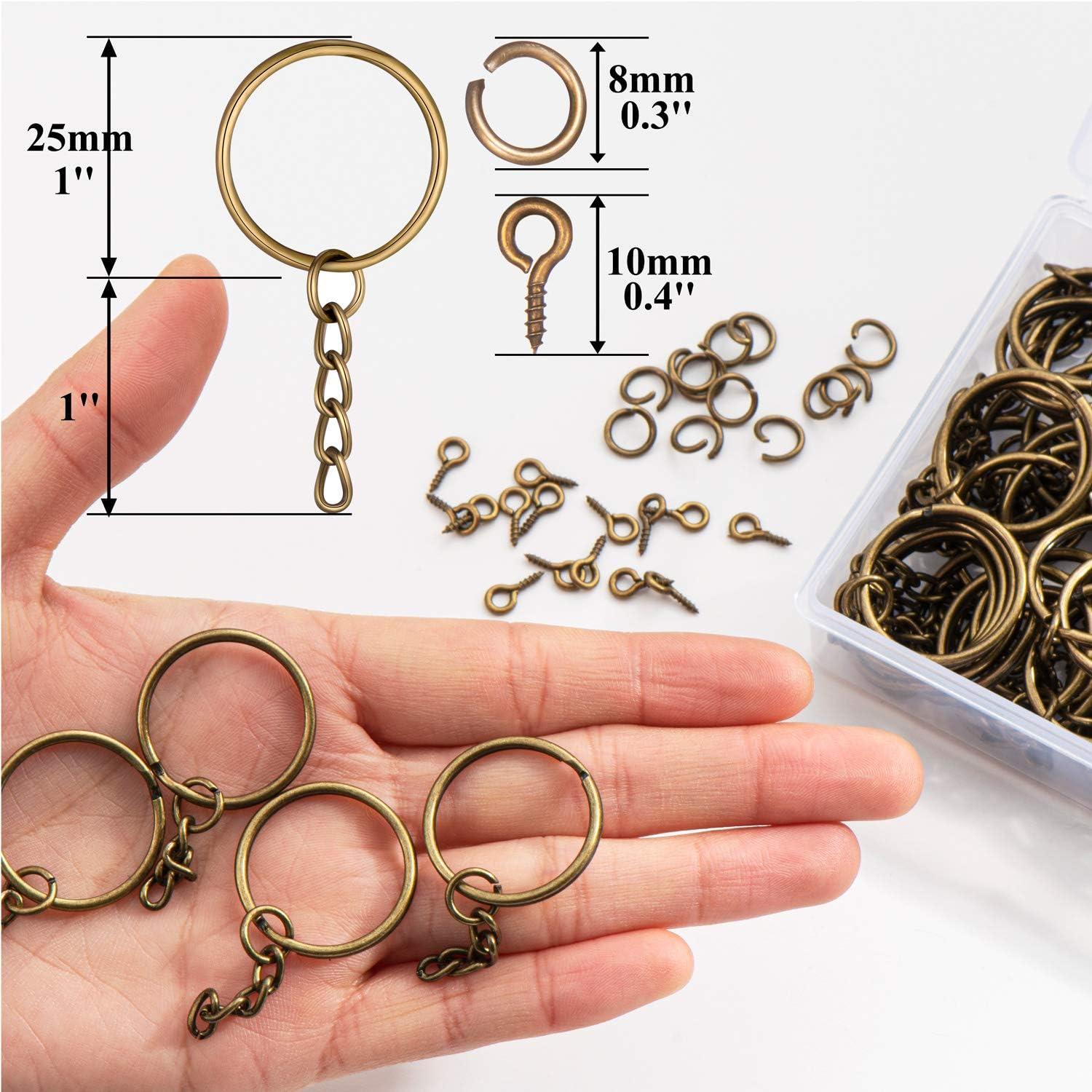 Split Key Ring with Chain Open Jump Ring and Screw Eye Pins 1 Inch