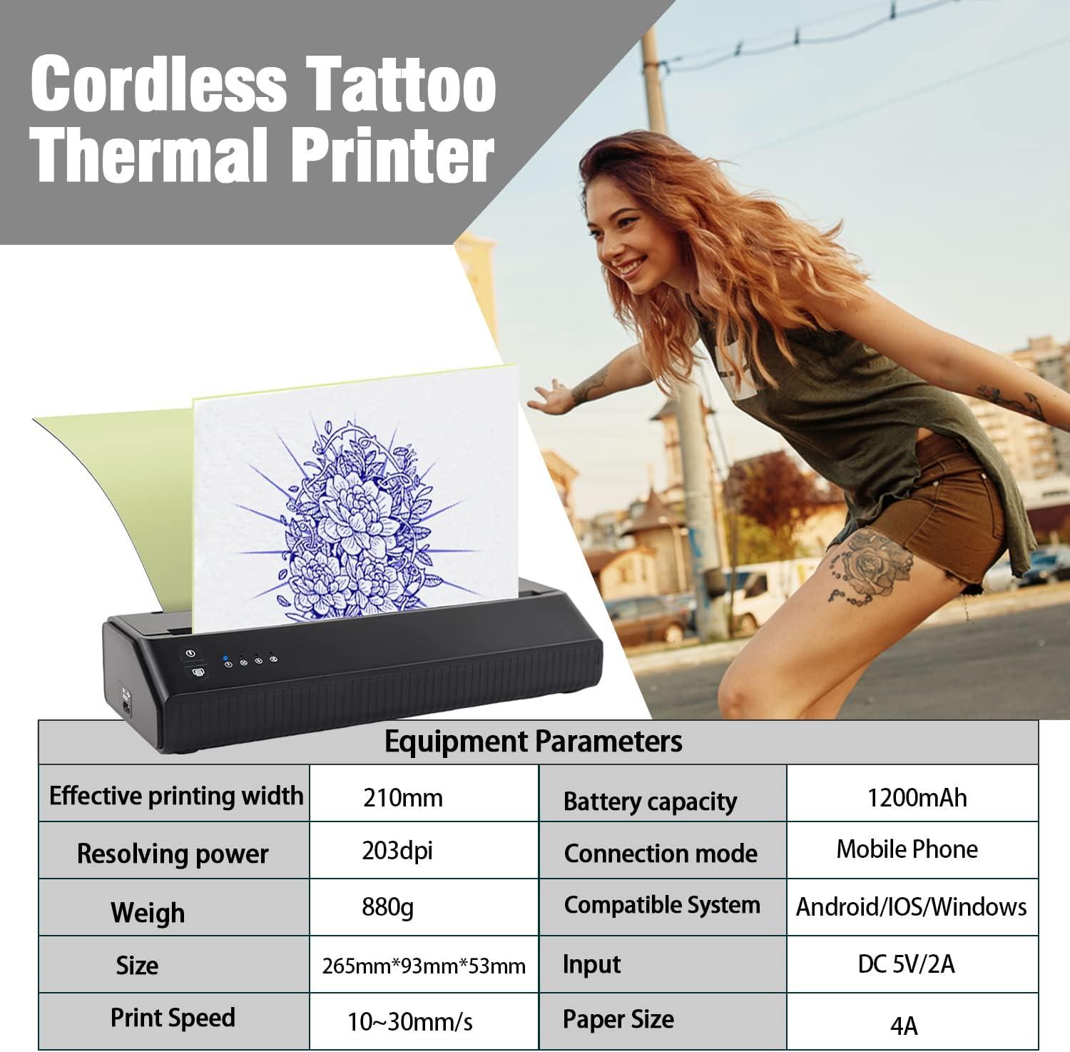 Calicon Portable Tattoo Stencil Printer Cordless Tattoo Transfer Thermal  Copier Machine Rechargeable Mini Printer with Free 10pcs Transfer Paper  Compatible with iOS&Android Phone(2023 New Version) Black