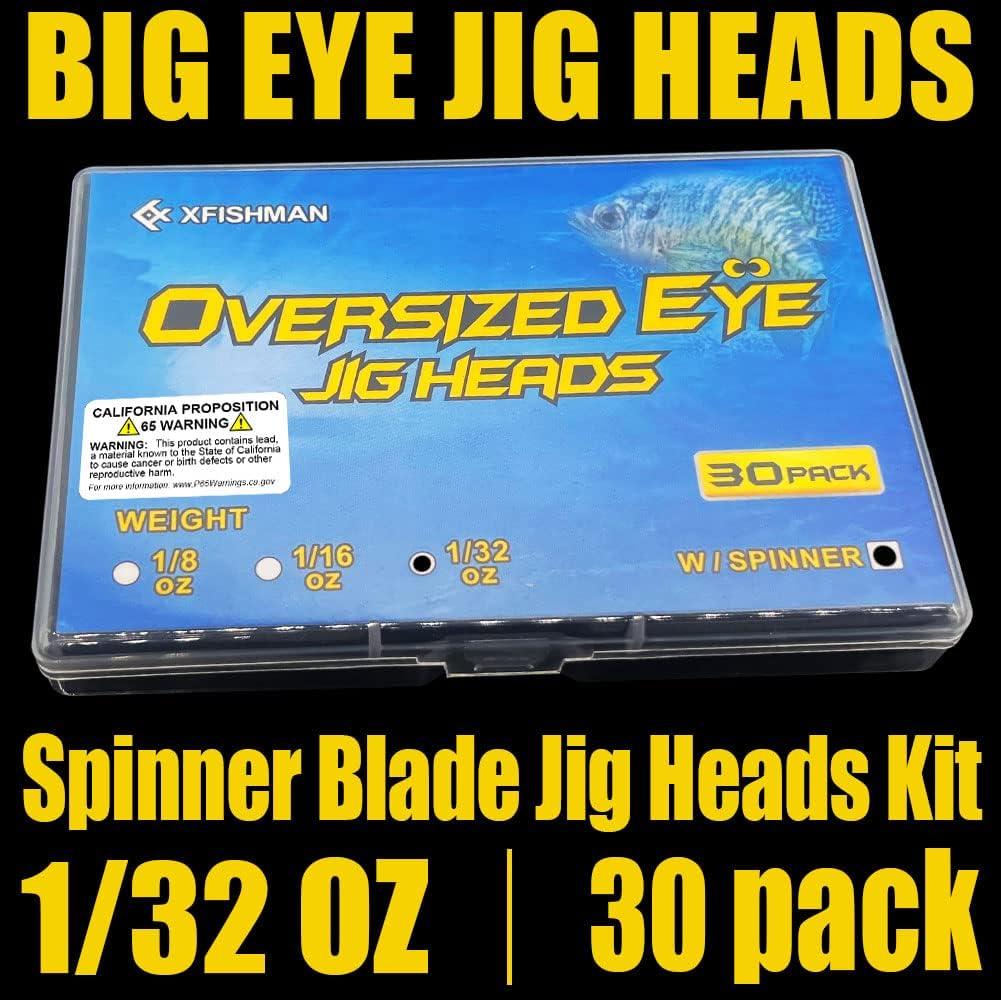  XFISHMAN Crappie-Jigs-Heads-Kit 1/8 1/16 1/32oz 50 Pack Ice  Fishing Jigs Lead Head Jig Hook Lure (1/16 oz, Big Eye Jigheads) : Sports &  Outdoors