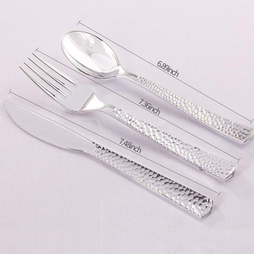 300 Piece Silver Plastic Cutlery Strong Heavy Duty Silverware Set Disposable Flatware Weddings Parties Extra Forks by Perfect Settings Tableware