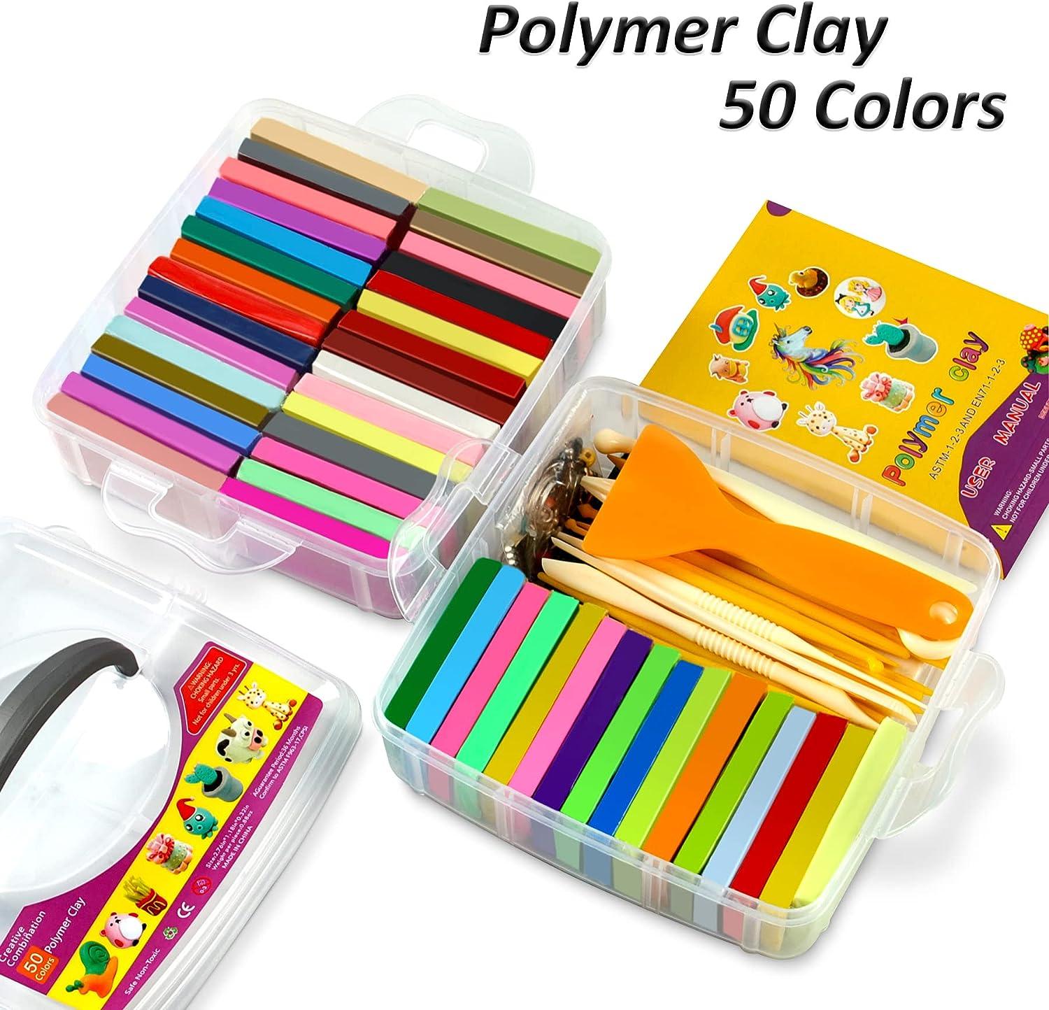 Polymer Clay 50 Colors, Modeling Clay for Kids DIY Starter Kits, Oven Baked  Model Clay, Non-Toxic, Non-Sticky,With Sculpting Tools, Gift for Children  and Artists (50 Colors A)