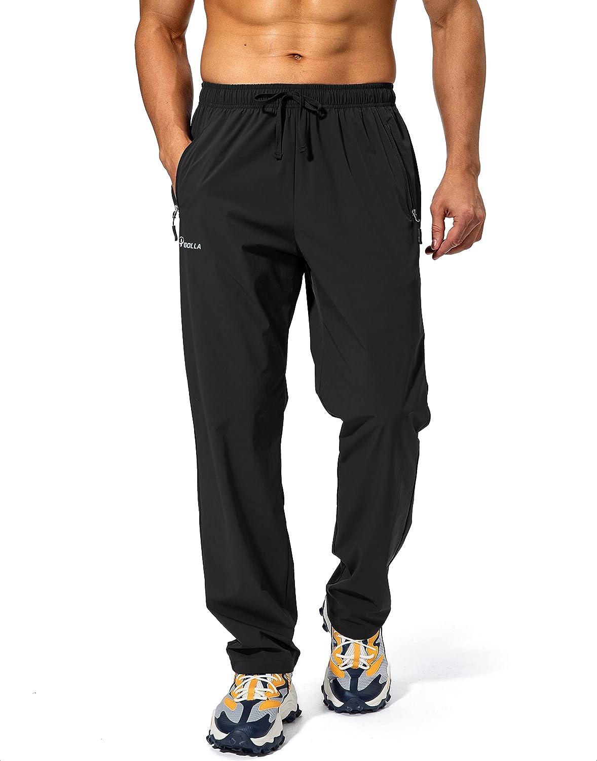 Hfyihgf Men's Athletic Joggers Pants Lightweight Drawstring Waist Tapered  Cargo Pant Workout Walking Trousers with Zipper Pockets(Black,L)