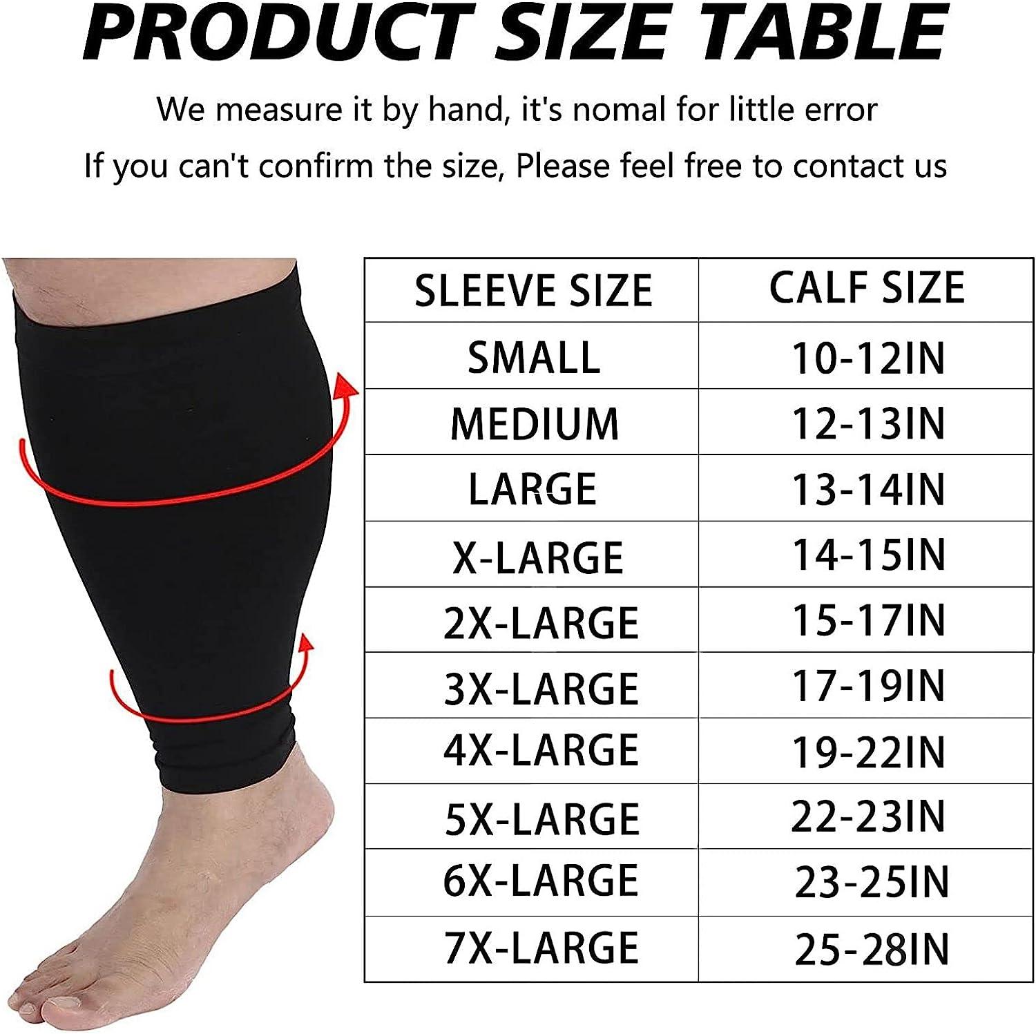 Plus Size Compression Sleeves for Calves Women Wide Calf Compression Legs  Sleeves Men 6XL, Relieve Varicose Veins, Edema, Swelling, Soreness, Shin  splints, for Work, Travel, Sports and Daily Wear Black XXXXXX-Large