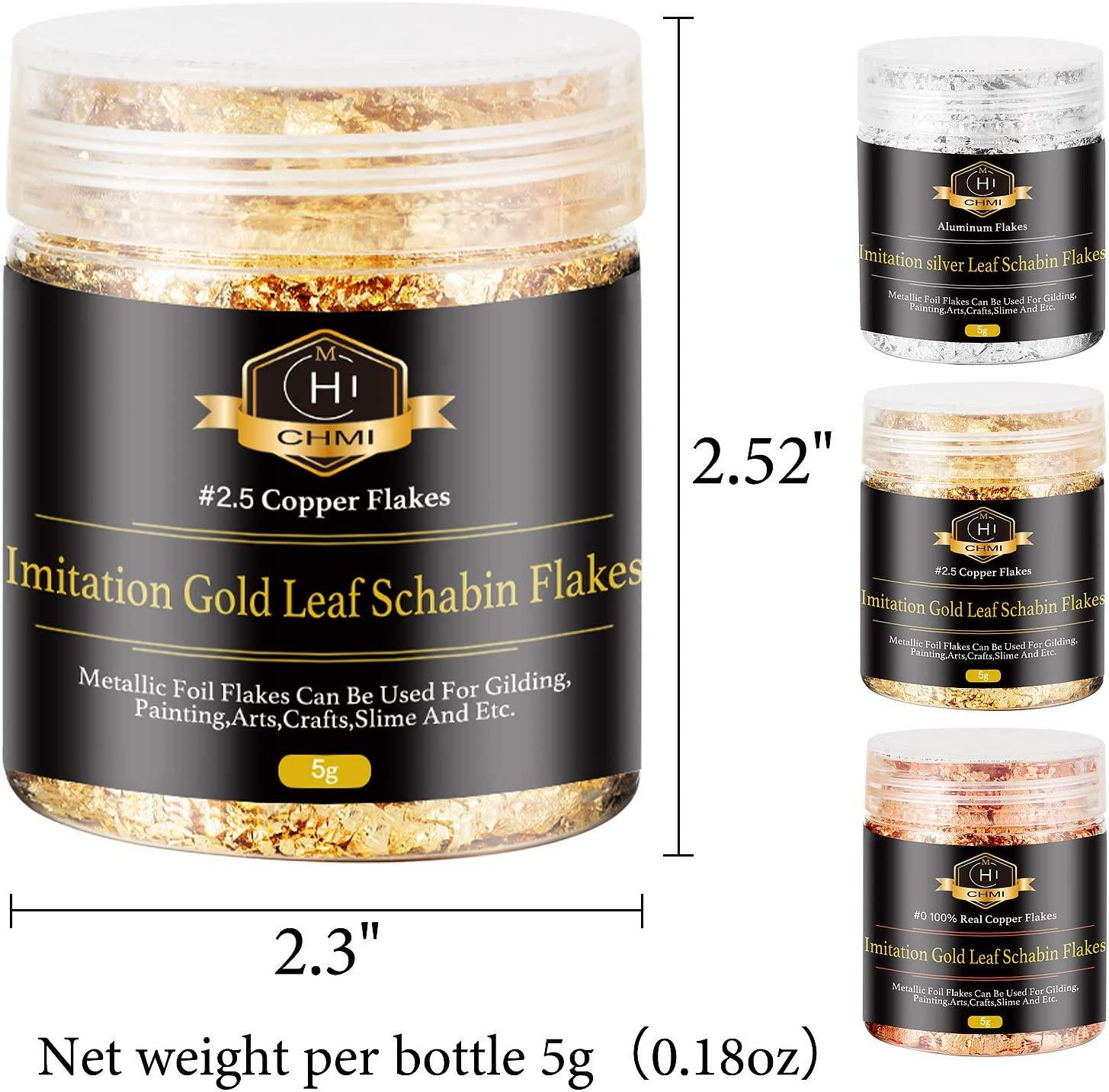 Gold Foil Flakes for Resin,10g/Bottle Metallic Foil Flakes Imitation Gold  Foil Flakes Metallic Leaf for Nails, Painting, Crafts,Slime and Resin  Jewelry Making,Gold,Silver,Copper Colors 