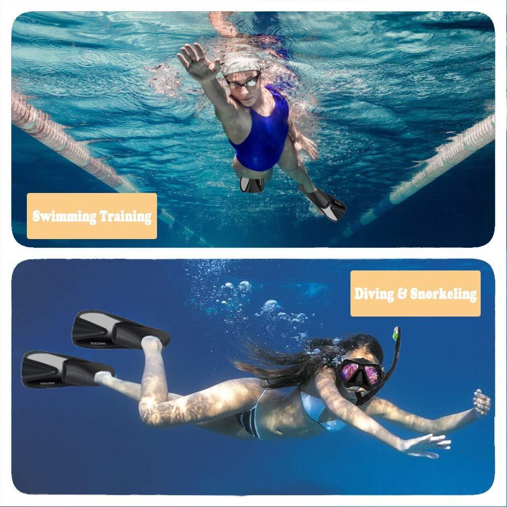 WACOOL Adult Short Light Full Foot Pocket Travel Size Fins Short Blade Fins  Flippers for Snorkeling Diving Scuba or Swimming Training Black Large