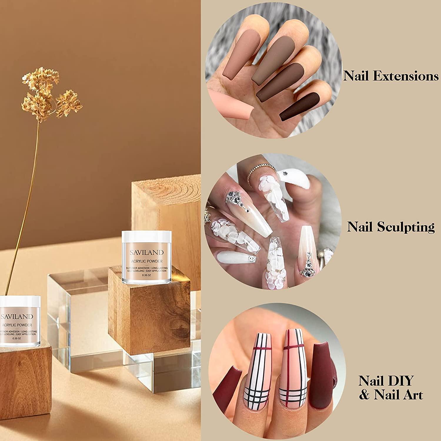  Saviland Acrylic Powder and Acrylic Liquid - Acrylic Nail  Powder 10 Colors Polymer Nails Powder for Natural Nails Carving French Nail  Extension : Beauty & Personal Care