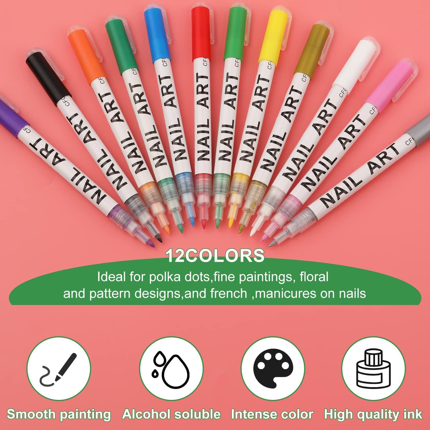 Gorvalin 12 Colors Nail Art Pens 3D Nail Polish Pens Nail Point