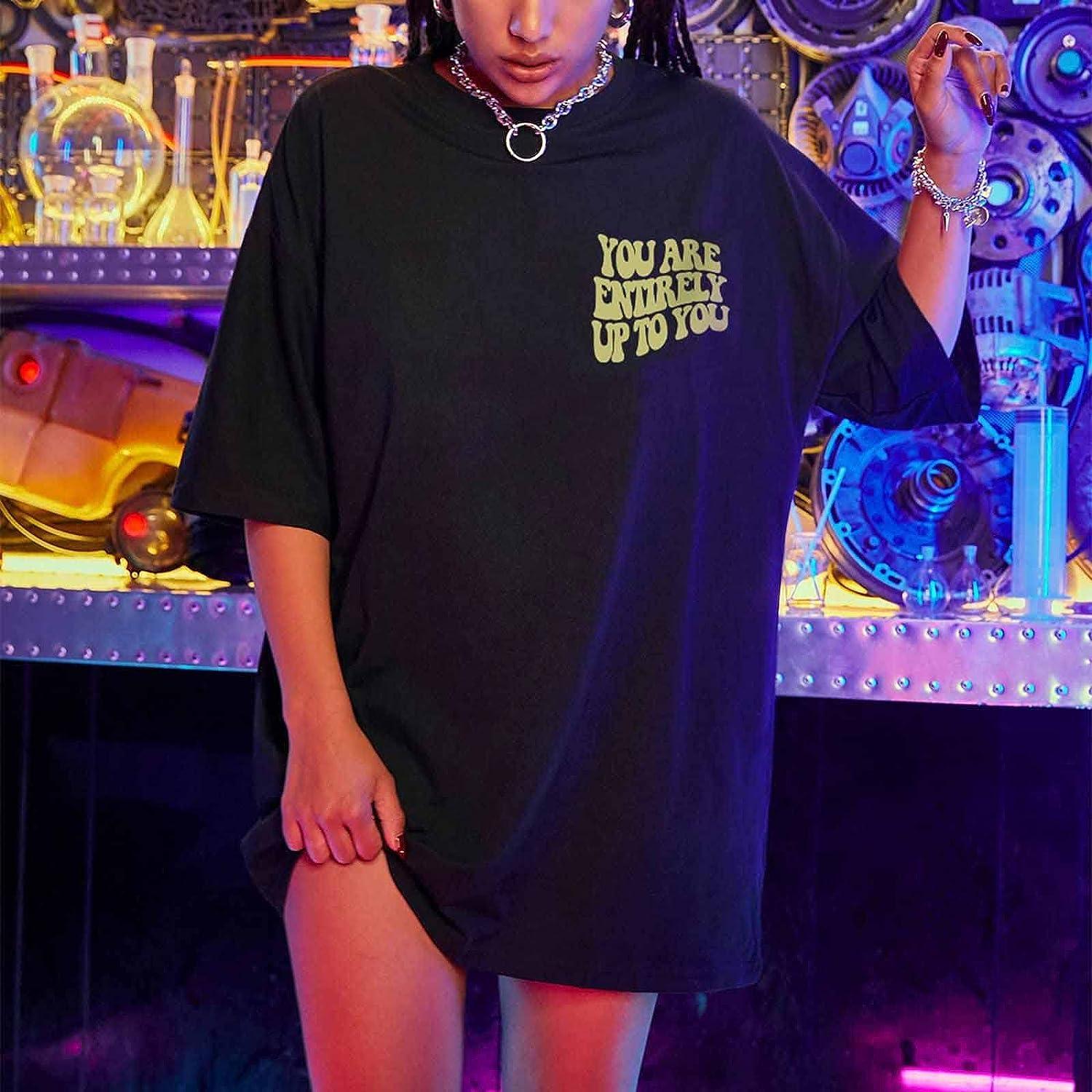 Oversized T Shirts For Women Plus Size Slogan Graphic Drop Shoulder Short  Sleeve Tops Summer Loose Pullover Tees 