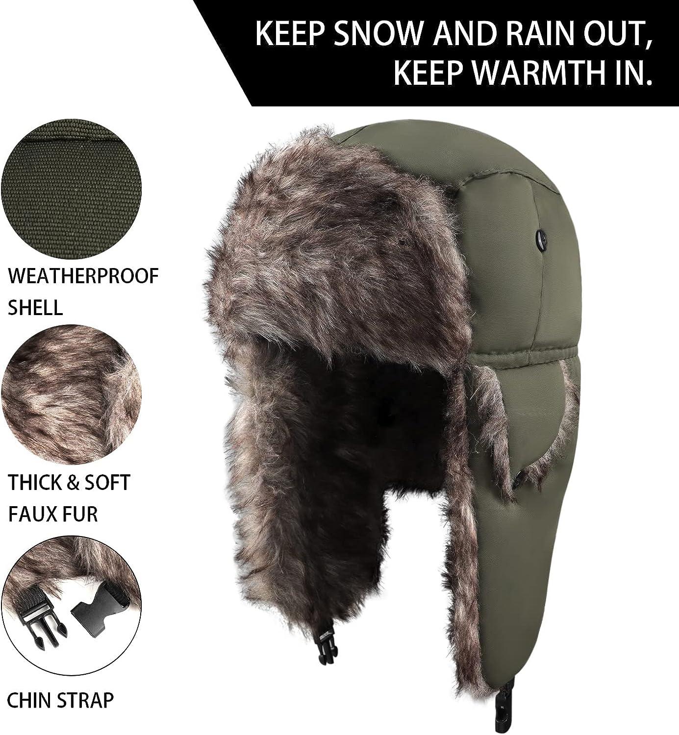 Winter Bomber Hats, Faux Fur Warme Hats Windproof Trooper Trapper